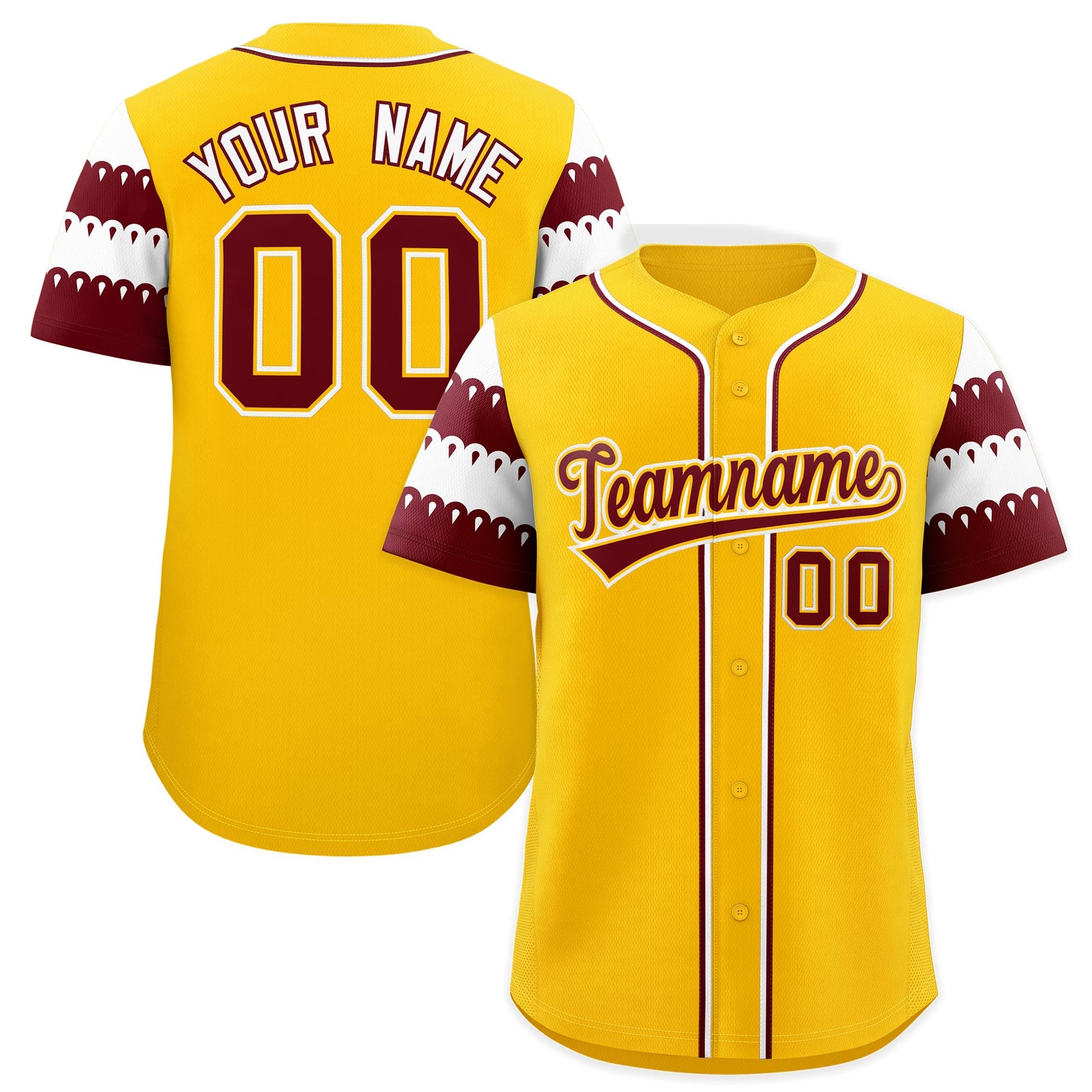 Custom Gold Maroon White Sleeve Flag Lace Baseball Jersey | Sublimation Printed & Embroidery,Add Name and Numbern,Perfect for Teams | KXKSHOP