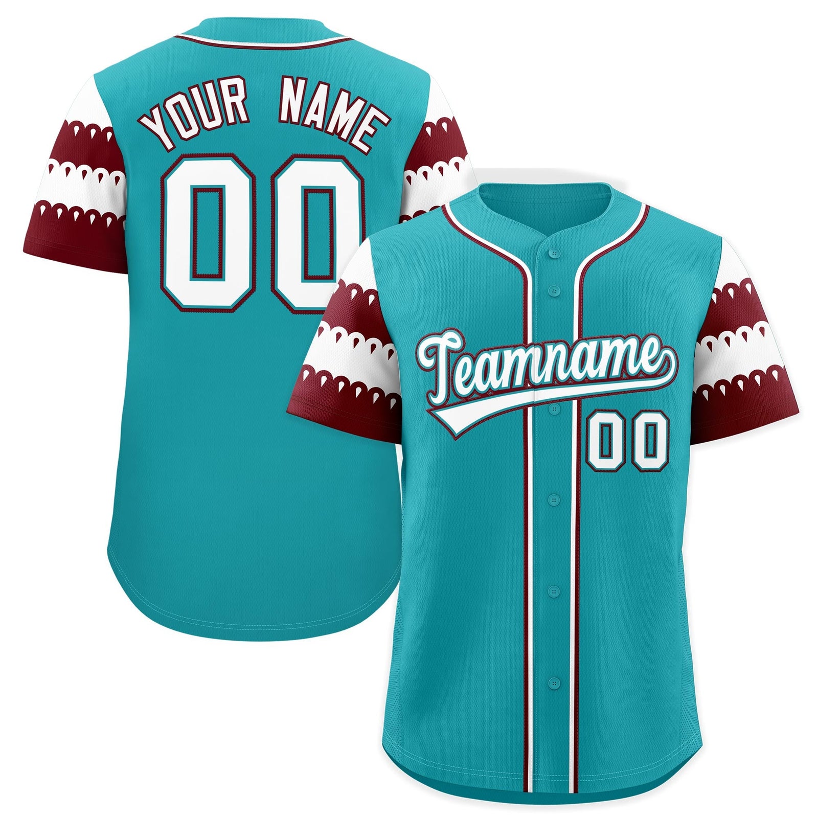 Custom Aqua Maroon White Sleeve Flag Lace Baseball Jersey | Sublimation Printed & Embroidery,Add Name and Numbern,Perfect for Teams | KXKSHOP