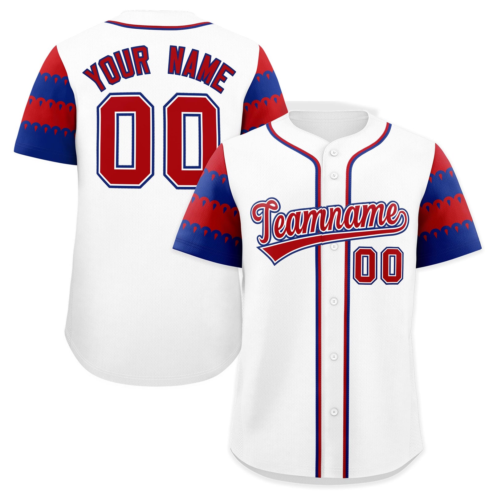 Custom White Royal Red Sleeve Flag Lace Baseball Jersey | Sublimation Printed & Embroidery,Add Name and Numbern,Perfect for Teams | KXKSHOP