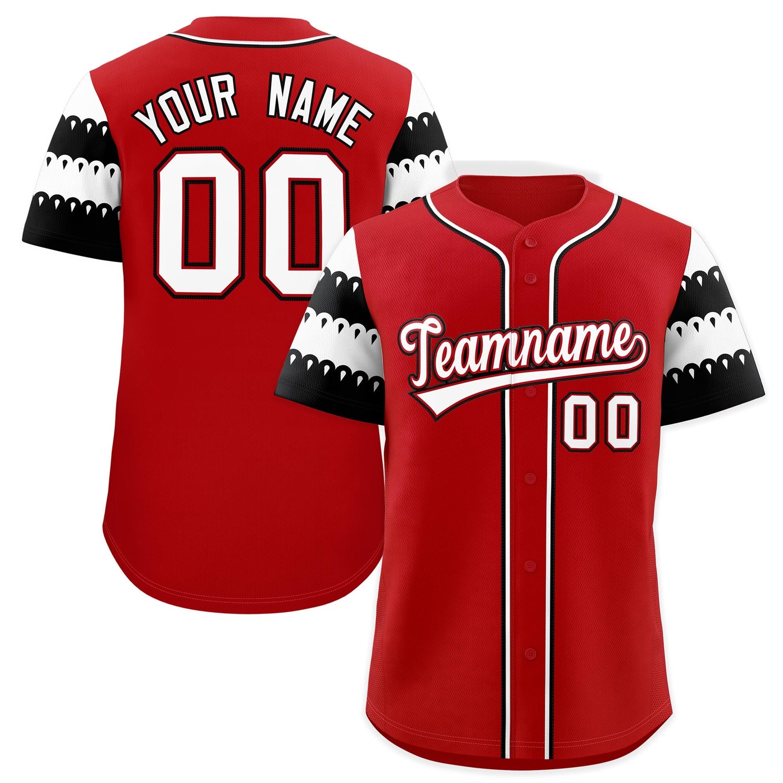 Custom Red White Black Sleeve Flag Lace Baseball Jersey | Sublimation Printed & Embroidery,Add Name and Numbern,Perfect for Teams | KXKSHOP