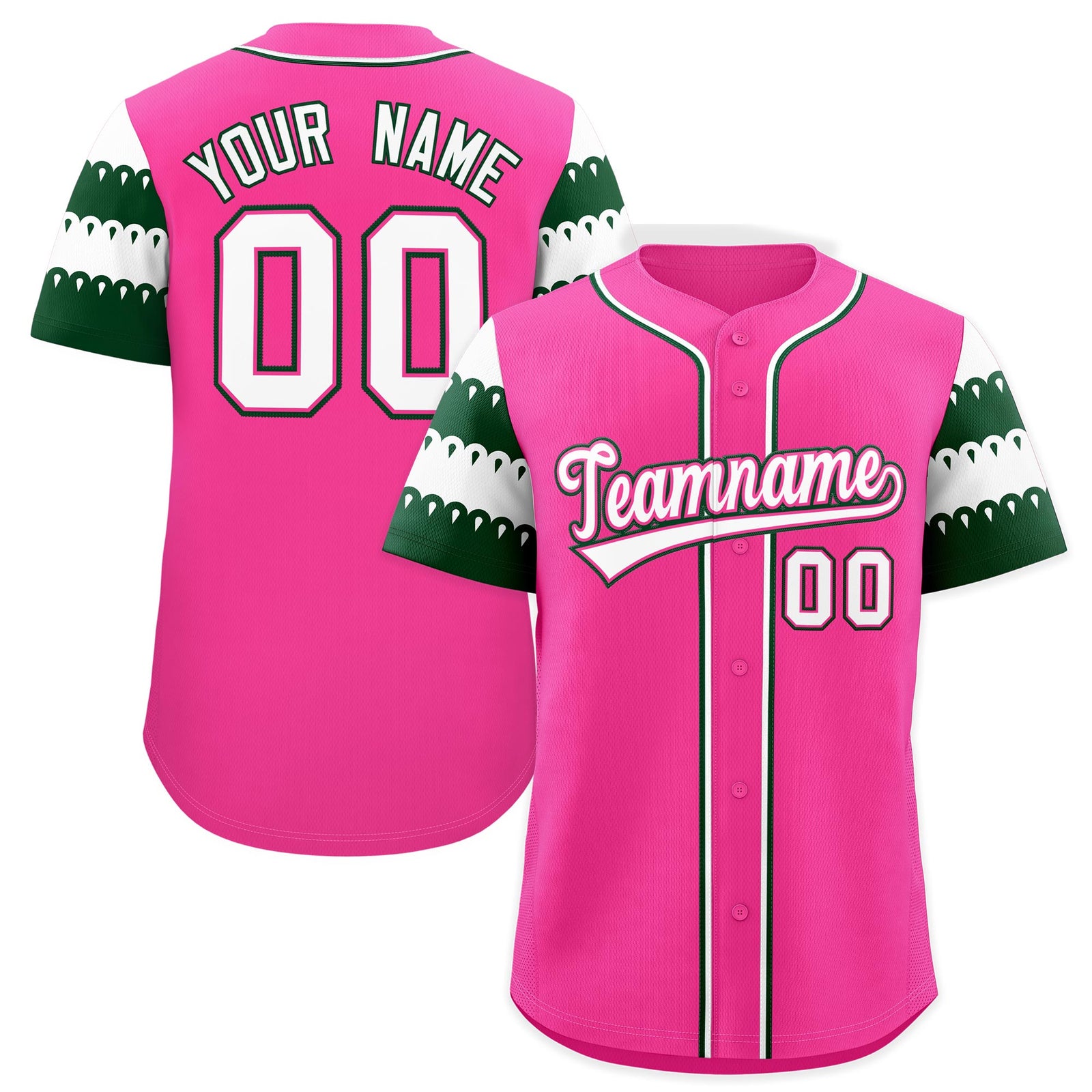 Custom Pink Green White Sleeve Flag Lace Baseball Jersey | Sublimation Printed & Embroidery,Add Name and Numbern,Perfect for Teams | KXKSHOP