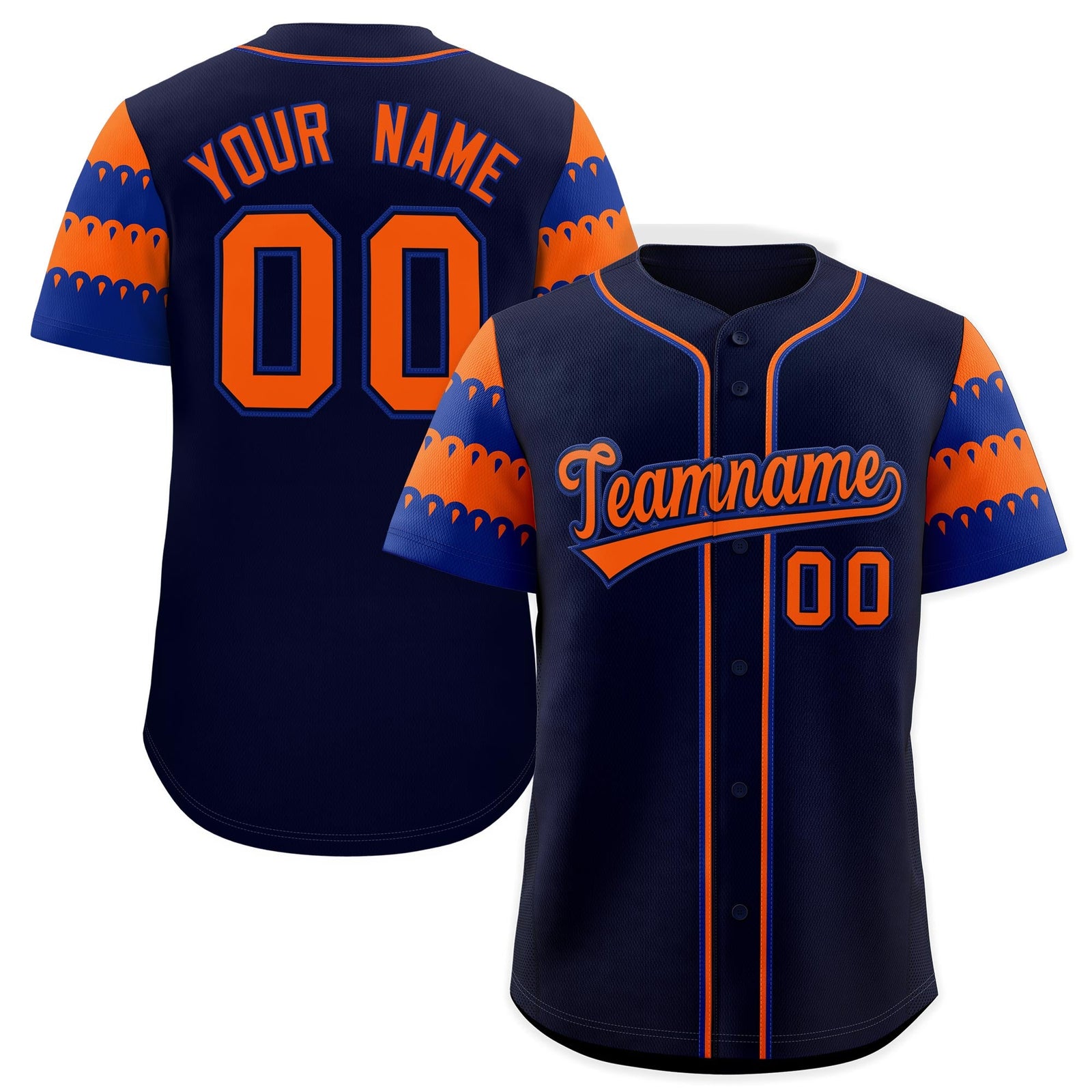 Custom Navy Orange Royal Sleeve Flag Lace Baseball Jersey | Sublimation Printed & Embroidery,Add Name and Numbern,Perfect for Teams | KXKSHOP