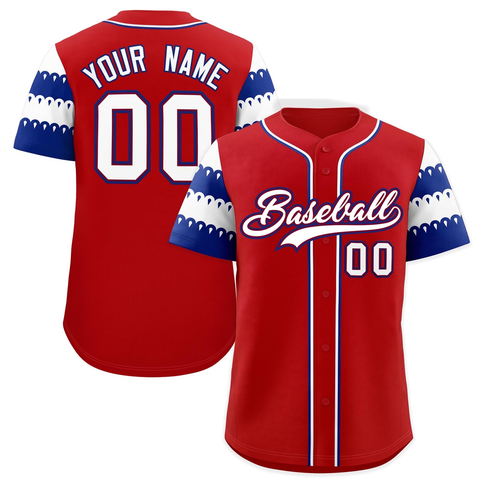 Custom Red Royal White Sleeve Flag Lace Baseball Jersey | Sublimation Printed & Embroidery,Add Name and Numbern,Perfect for Teams | KXKSHOP