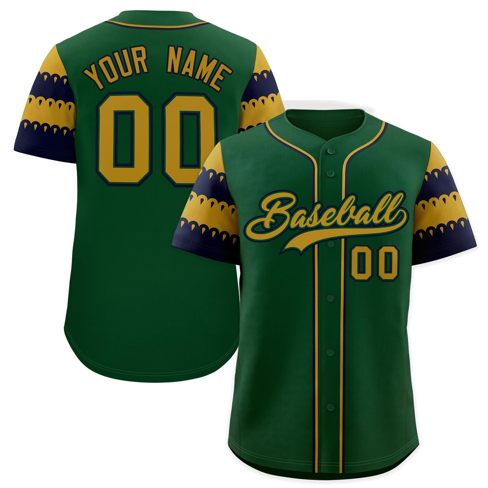 Custom Green Old Gold Navy Sleeve Flag Lace Baseball Jersey | Sublimation Printed & Embroidery,Add Name and Numbern,Perfect for Teams | KXKSHOP