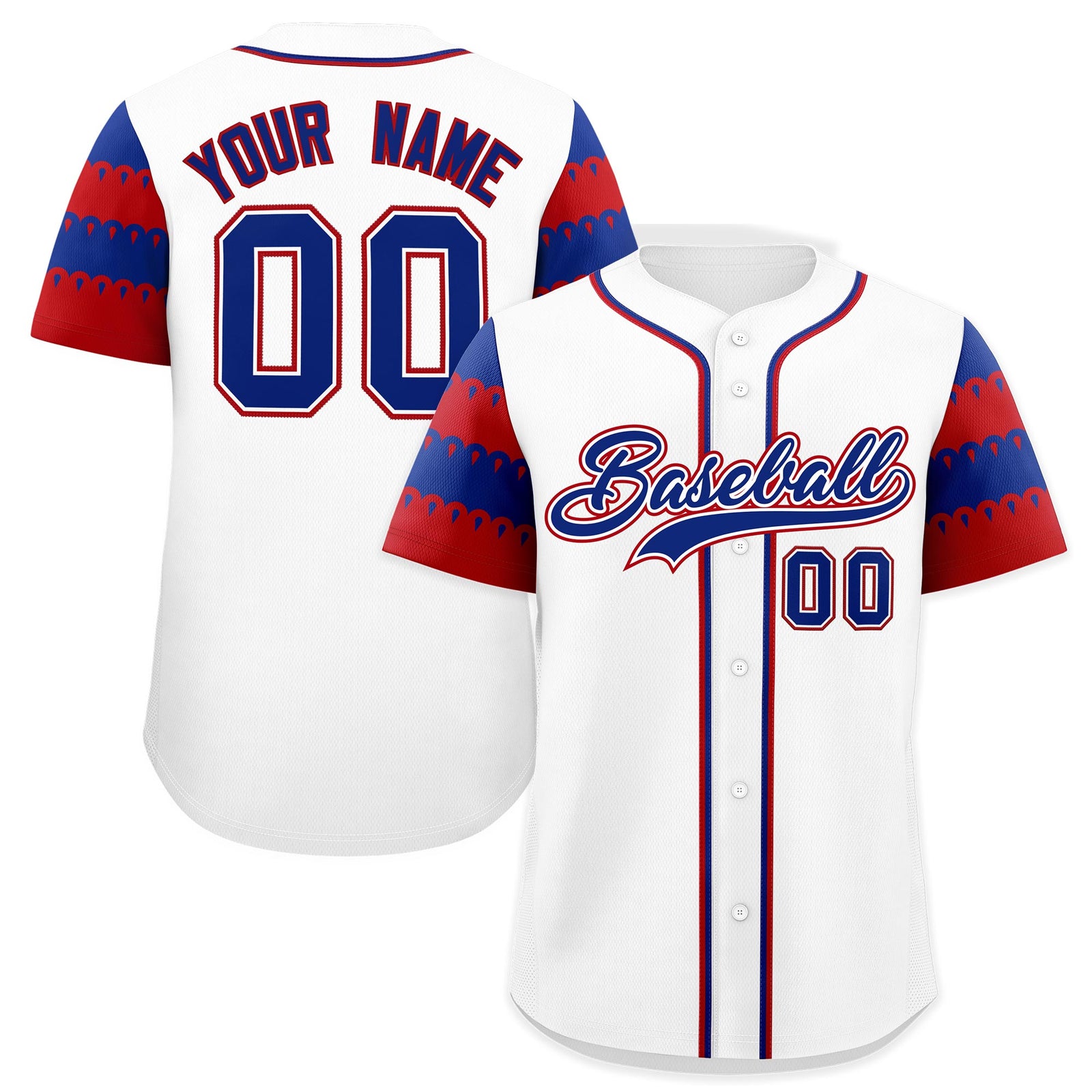 Custom White Red Royal Sleeve Flag Lace Baseball Jersey | Sublimation Printed & Embroidery,Add Name and Numbern,Perfect for Teams | KXKSHOP