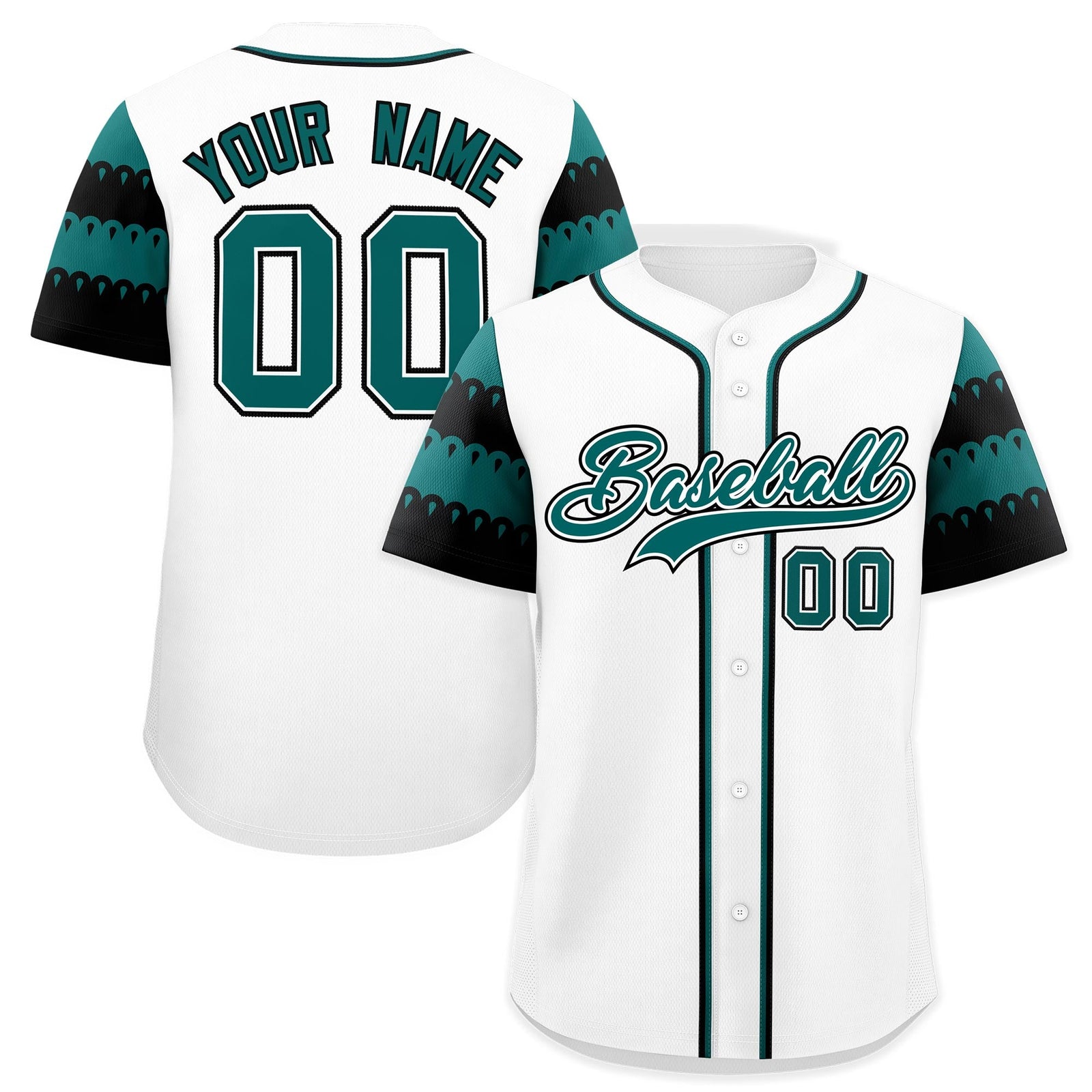 Custom White Teal Black Sleeve Flag Lace Baseball Jersey | Sublimation Printed & Embroidery,Add Name and Numbern,Perfect for Teams | KXKSHOP