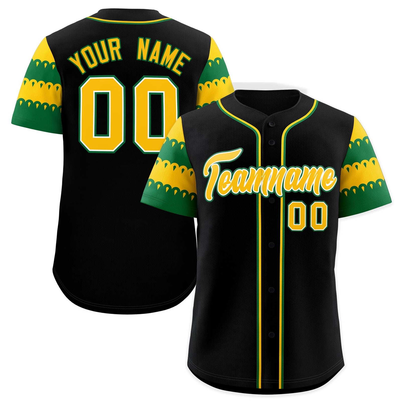 Custom Black Kelly Green Gold Sleeve Flag Lace Baseball Jersey | Sublimation Printed & Embroidery,Add Name and Numbern,Perfect for Teams | KXKSHOP