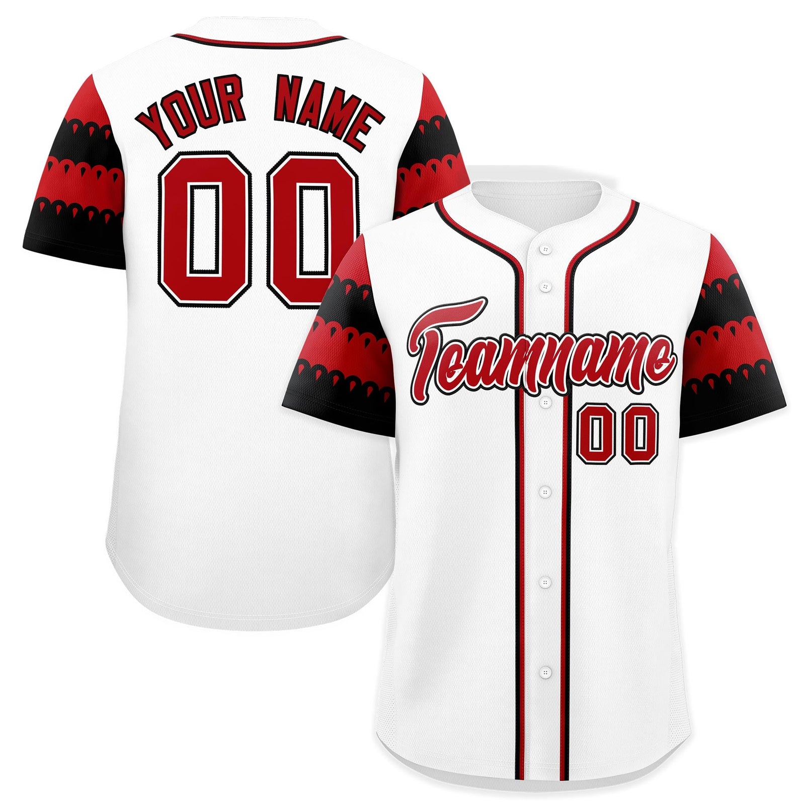 Custom White Red Black Sleeve Flag Lace Baseball Jersey | Sublimation Printed & Embroidery,Add Name and Numbern,Perfect for Teams | KXKSHOP