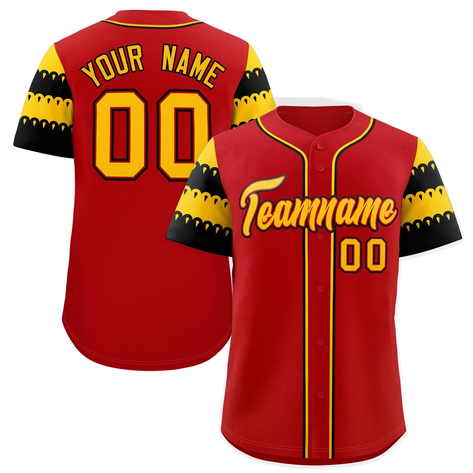 Custom Red Black Gold Sleeve Flag Lace Baseball Jersey | Sublimation Printed & Embroidery,Add Name and Numbern,Perfect for Teams | KXKSHOP