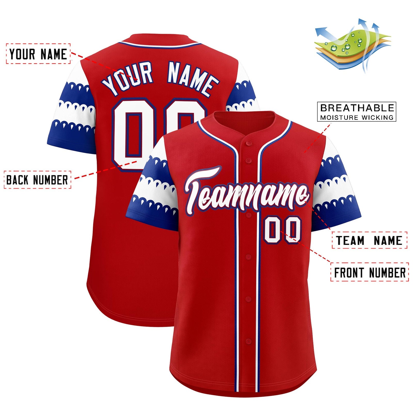 Custom Red Royal White Sleeve Flag Lace Baseball Jersey | Sublimation Printed & Embroidery,Add Name and Numbern,Perfect for Teams | KXKSHOP