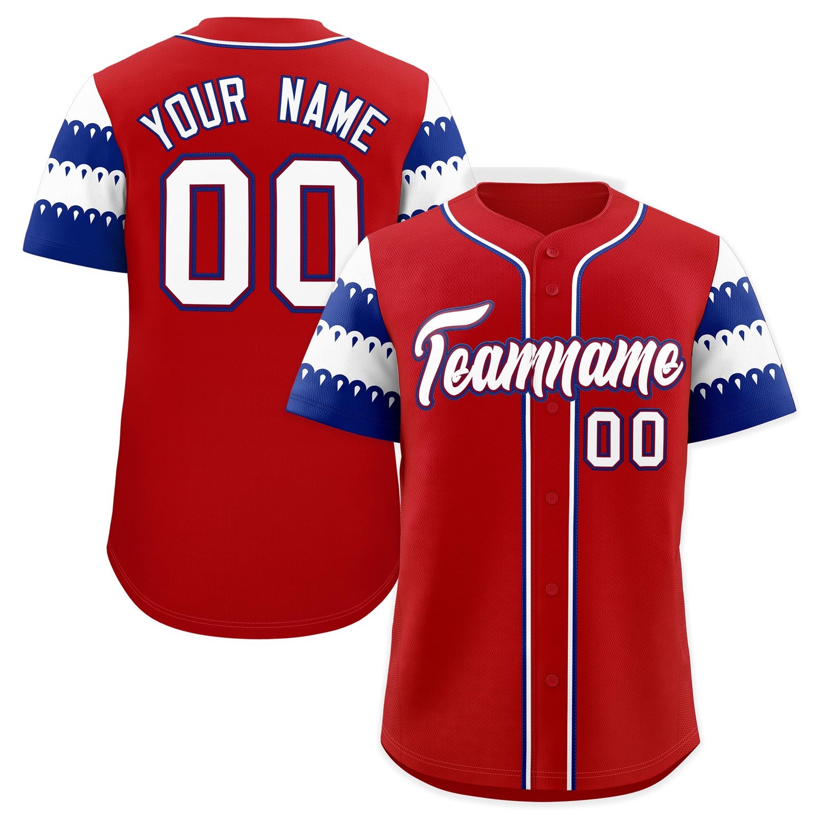 Custom Red Royal White Sleeve Flag Lace Baseball Jersey | Sublimation Printed & Embroidery,Add Name and Numbern,Perfect for Teams | KXKSHOP