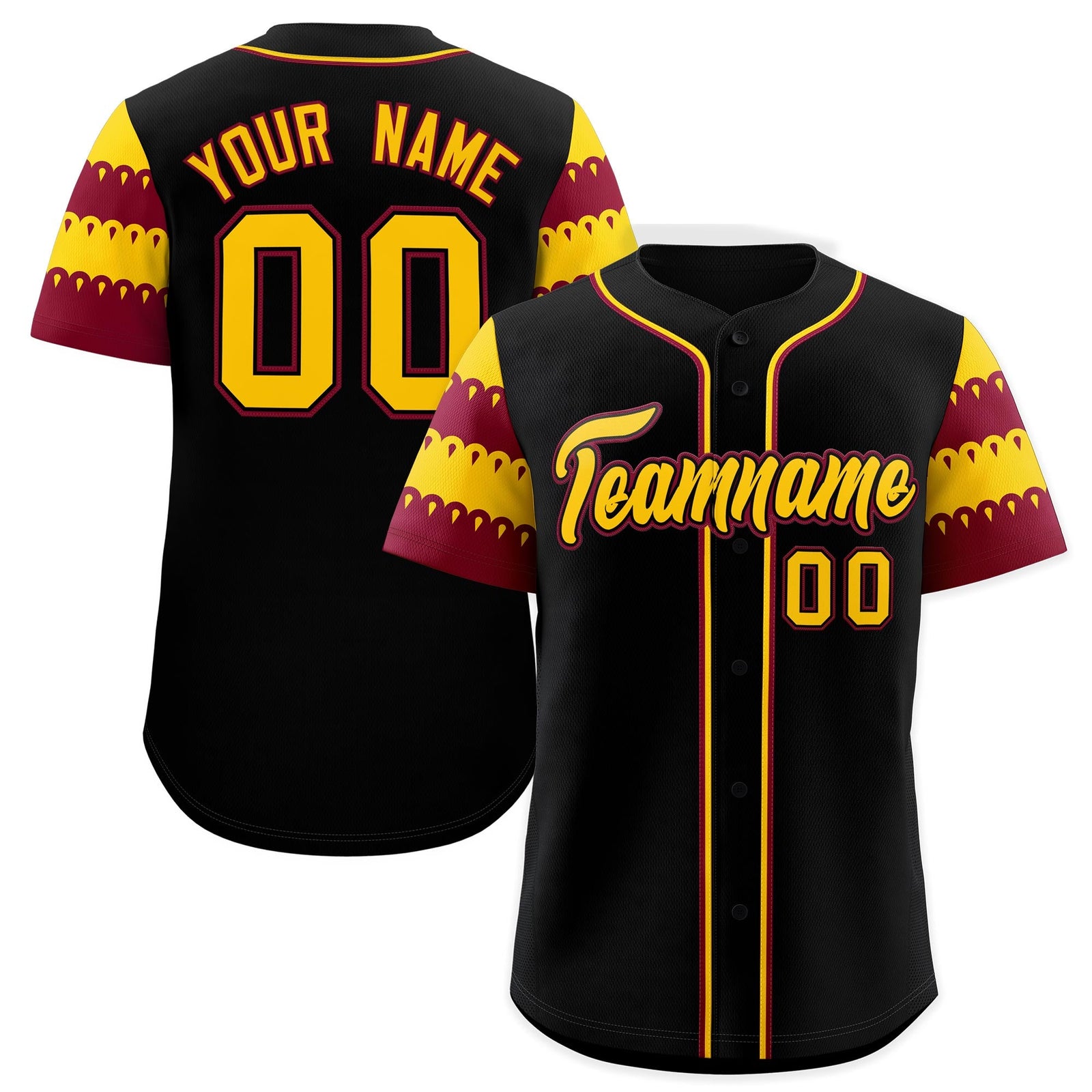 Custom Black Crimson Gold Sleeve Flag Lace Baseball Jersey | Sublimation Printed & Embroidery,Add Name and Numbern,Perfect for Teams | KXKSHOP
