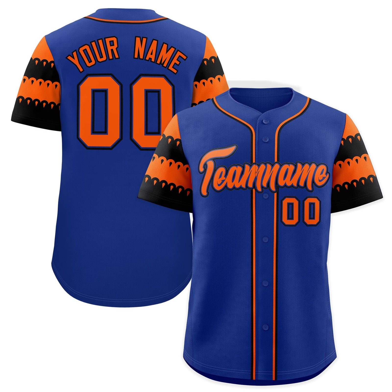 Custom Royal Orange Black Sleeve Flag Lace Baseball Jersey | Sublimation Printed & Embroidery,Add Name and Numbern,Perfect for Teams | KXKSHOP