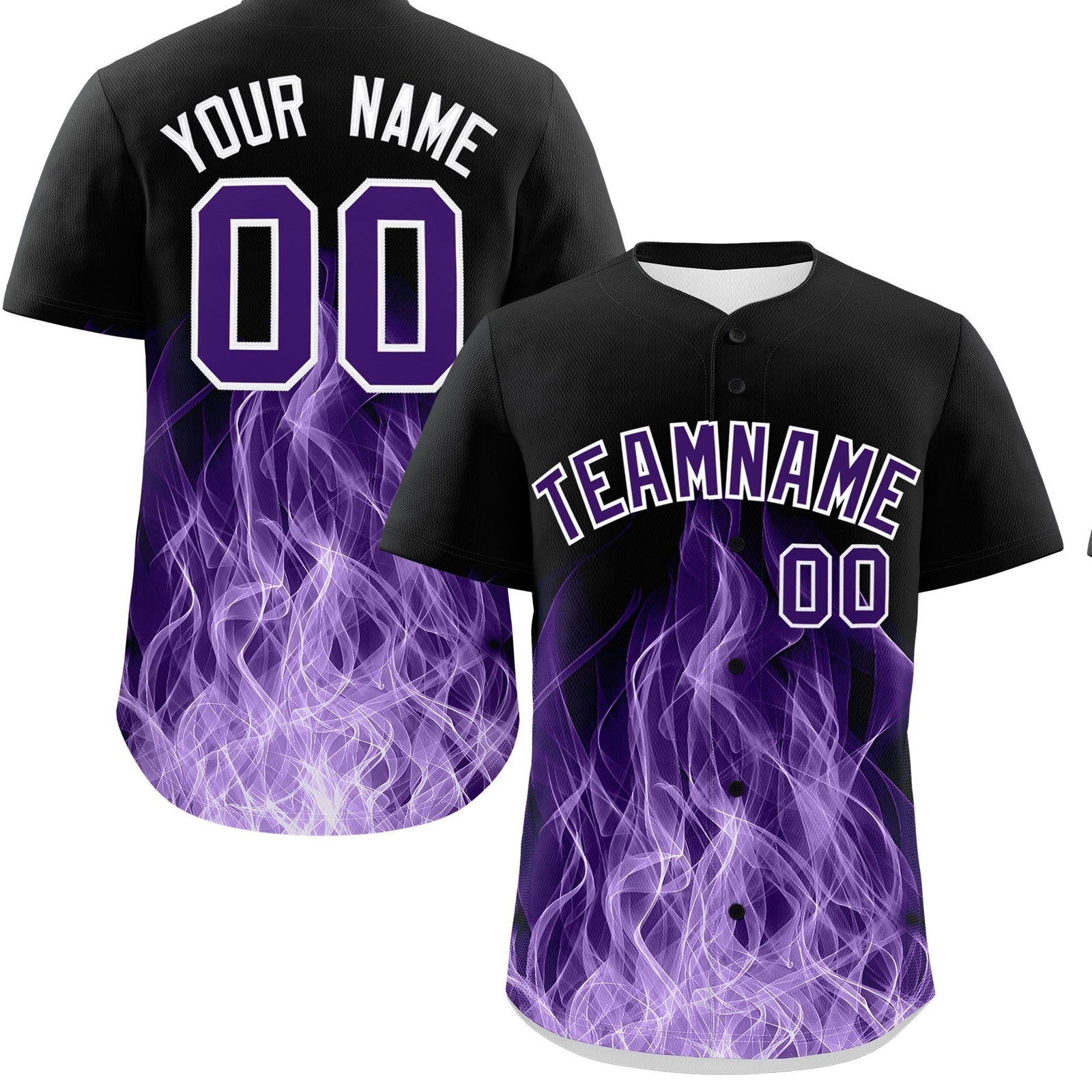 Custom Black Purple White Flame Graffiti Pattern Personalization Baseball Jersey| KXKSHOP