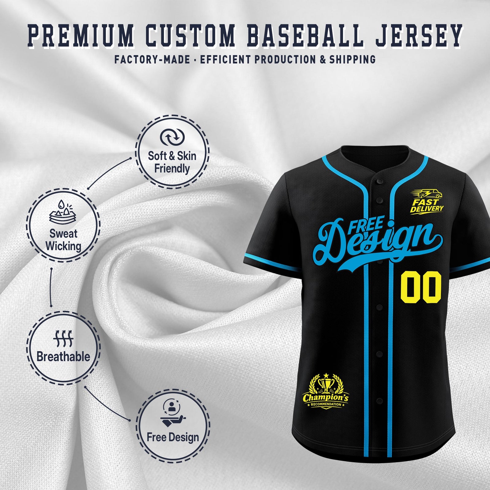 Custom Black Blue Classic Style Stitched Sports Uniform Personalized For Teams Baseball Jersey| KXKSHOP
