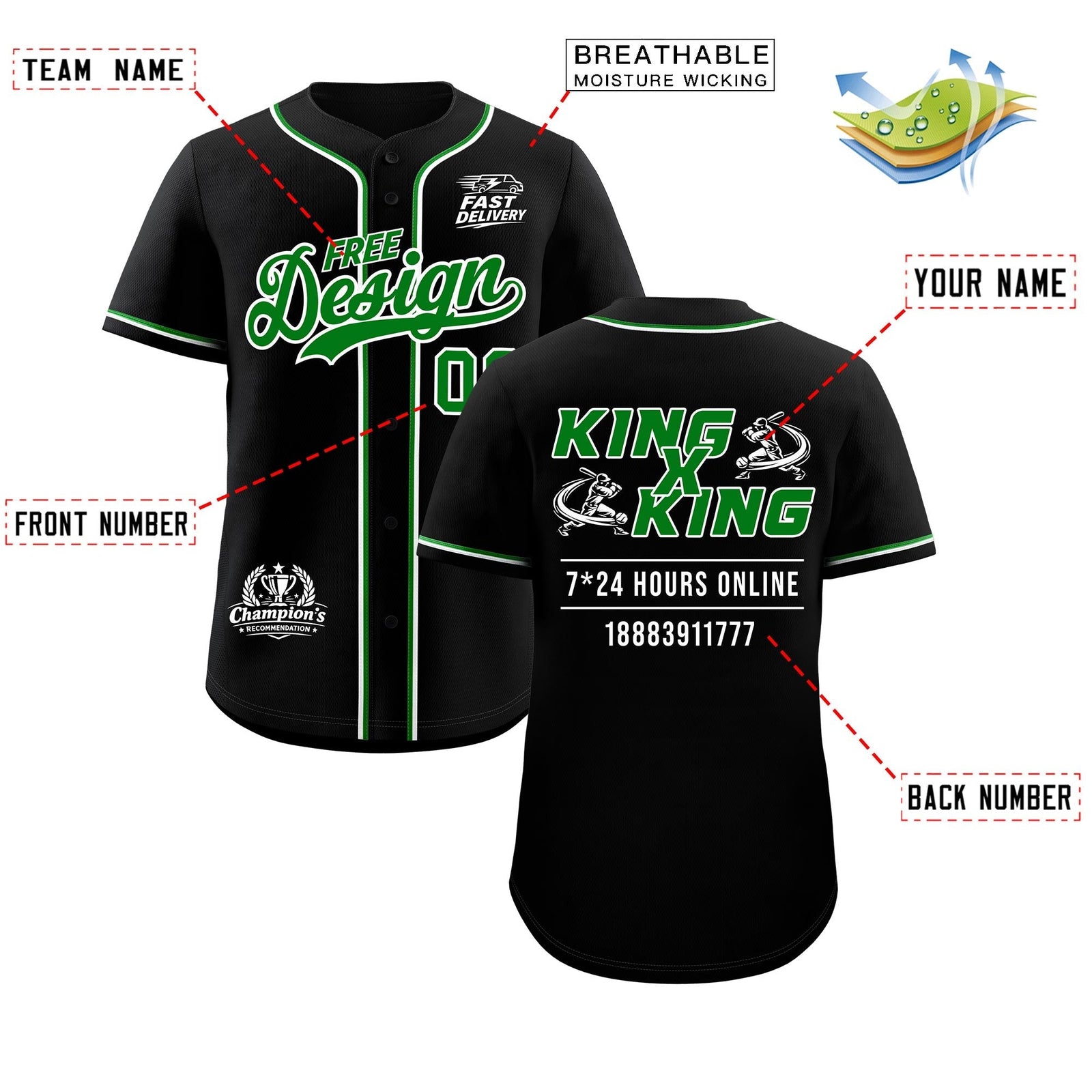 Custom Black Kelly Green Classic Style Stitched Sports Uniform Personalized For Teams Baseball Jersey| KXKSHOP