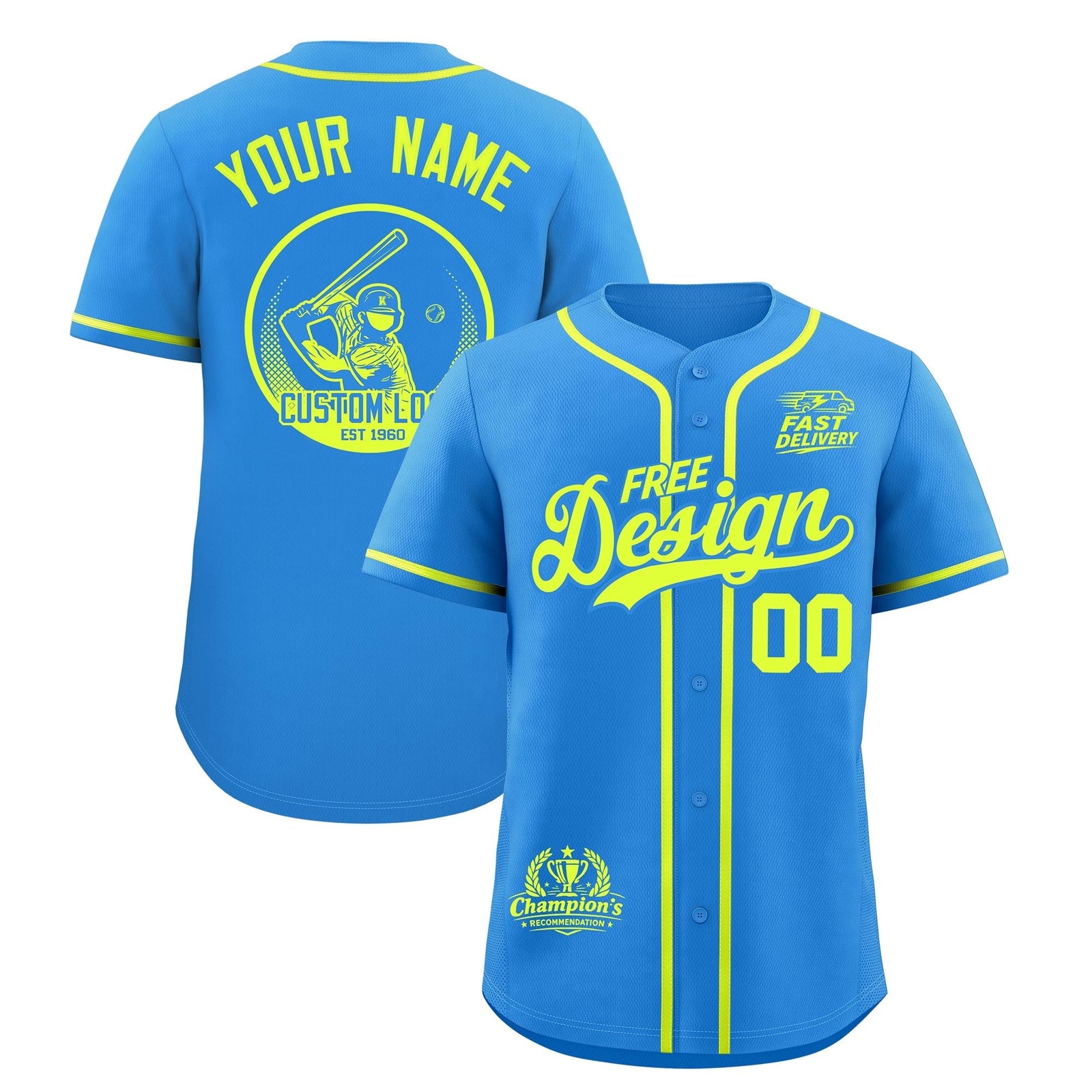 Custom Light Blue Fluorescent Green Classic Style Stitched Sports Uniform Personalized For Teams Baseball Jersey| KXKSHOP