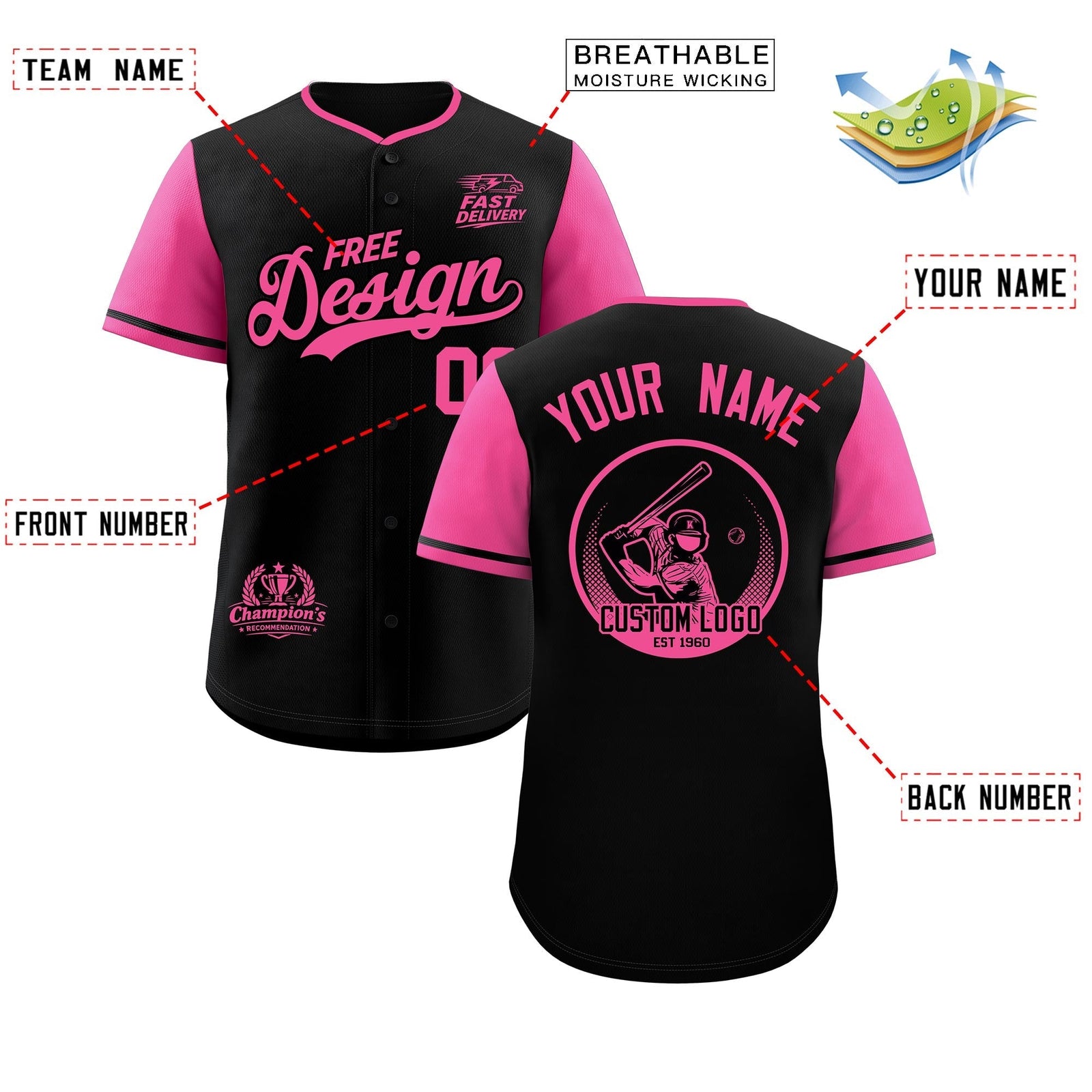 Custom Black Pink Classic Style Stitched Sports Uniform Personalized For Teams Baseball Jersey| KXKSHOP