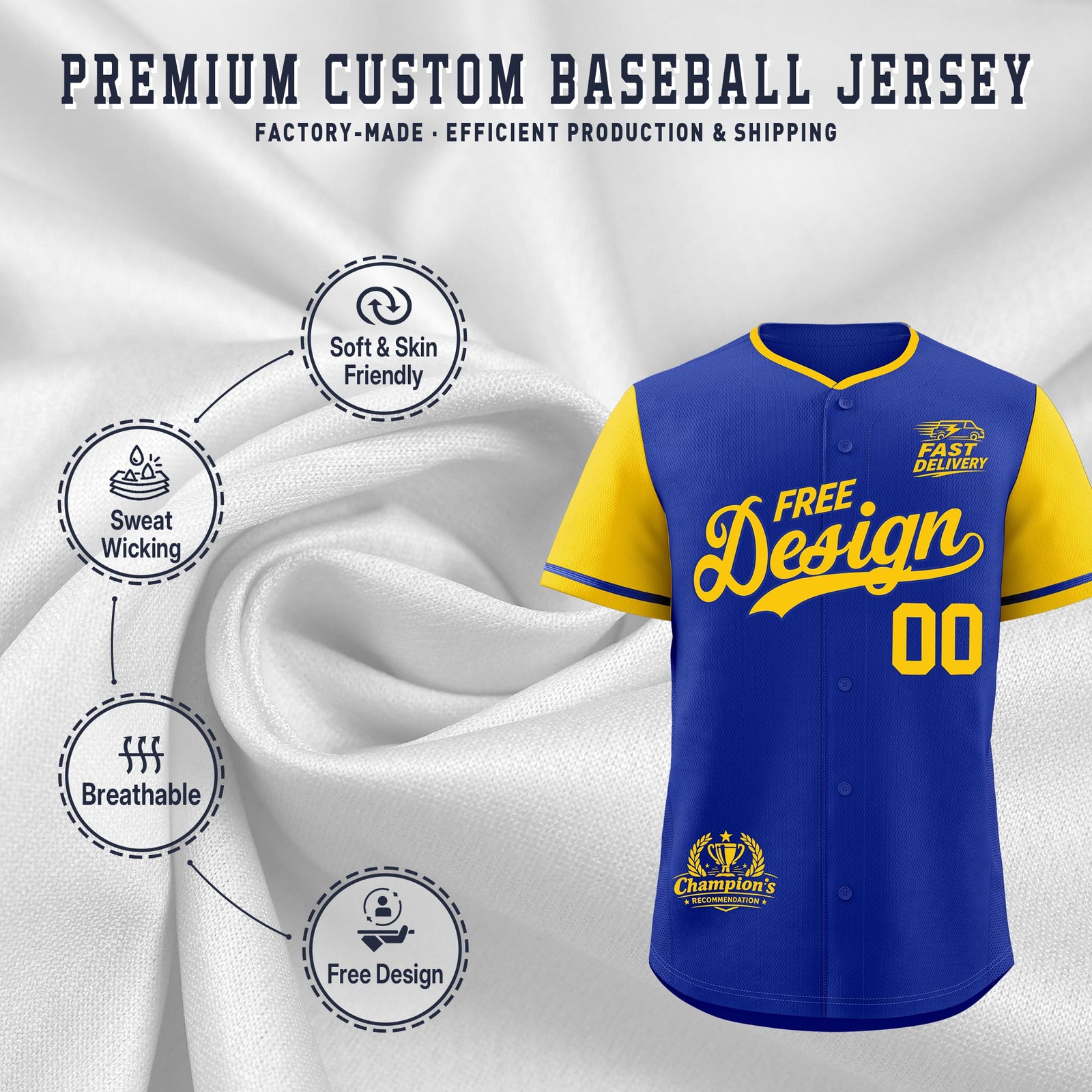 Custom Royal Yellow Classic Style Stitched Sports Uniform Personalized For Teams Baseball Jersey| KXKSHOP
