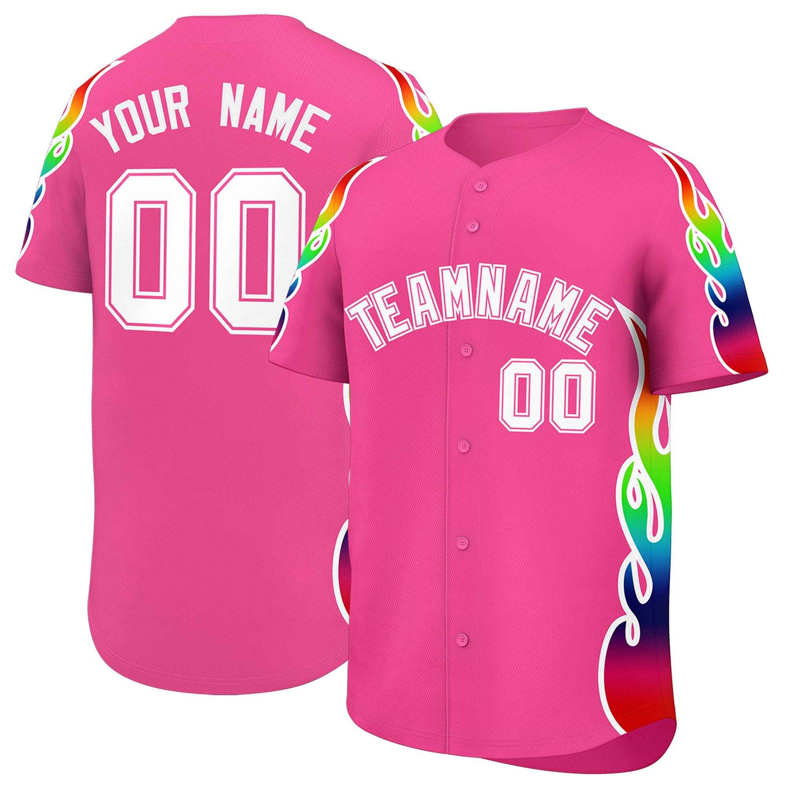 Custom Pink Graffiti Pattern Personalized Multicolored Flames Print Authentic Baseball Jersey