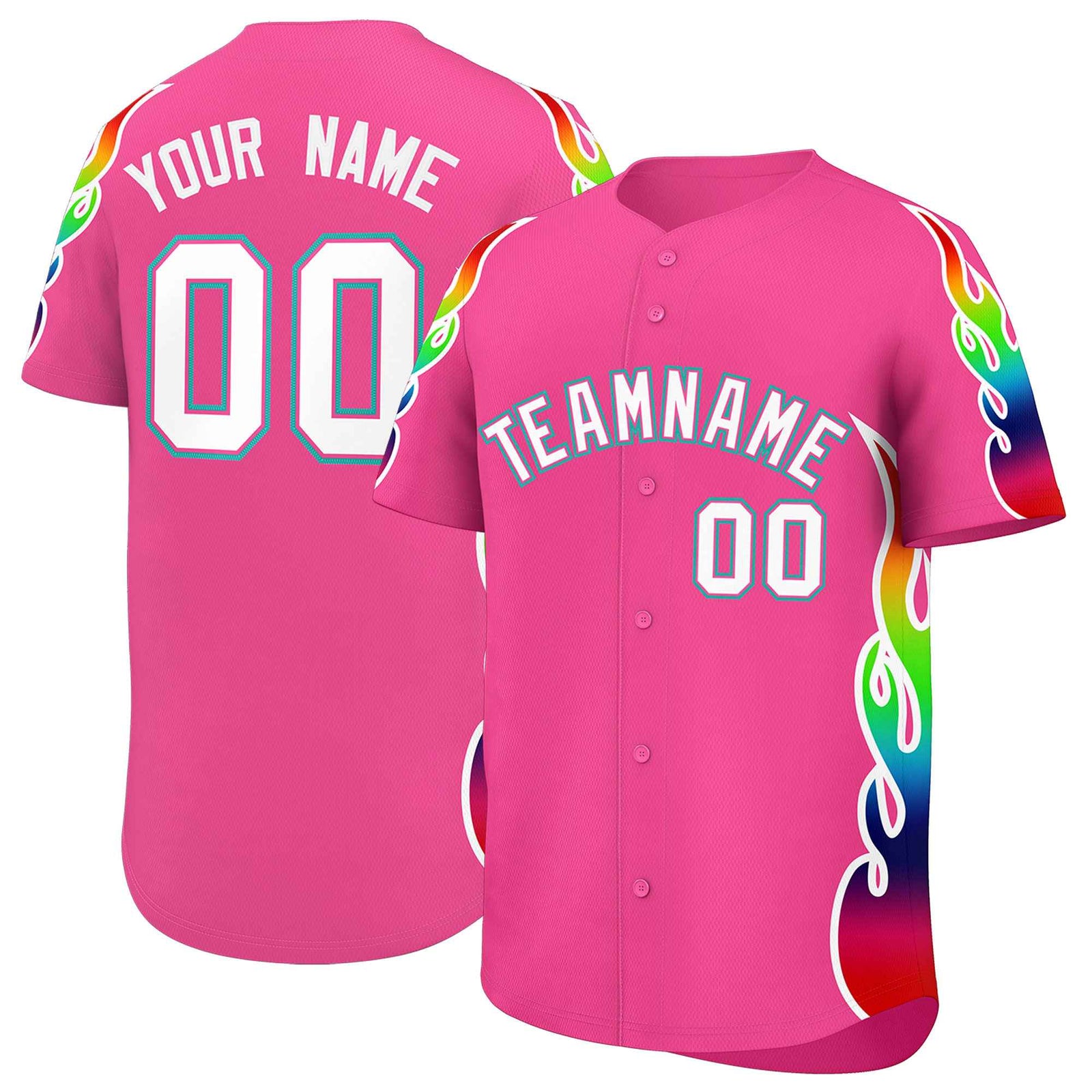 Custom Pink Graffiti Pattern Personalized Multicolored Flames Print Authentic Baseball Jersey