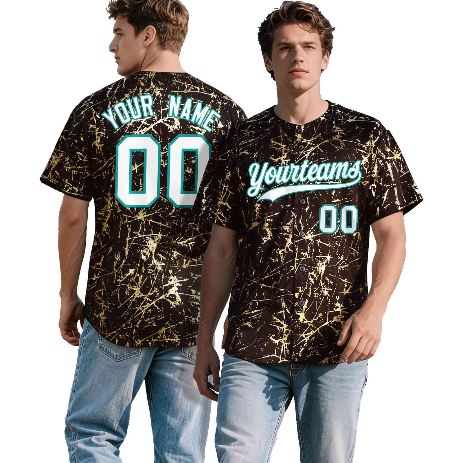 Custom Brown White Black&Shiny Gold Cracked Foil Breathable Mesh Streetwear Baseball Jersey