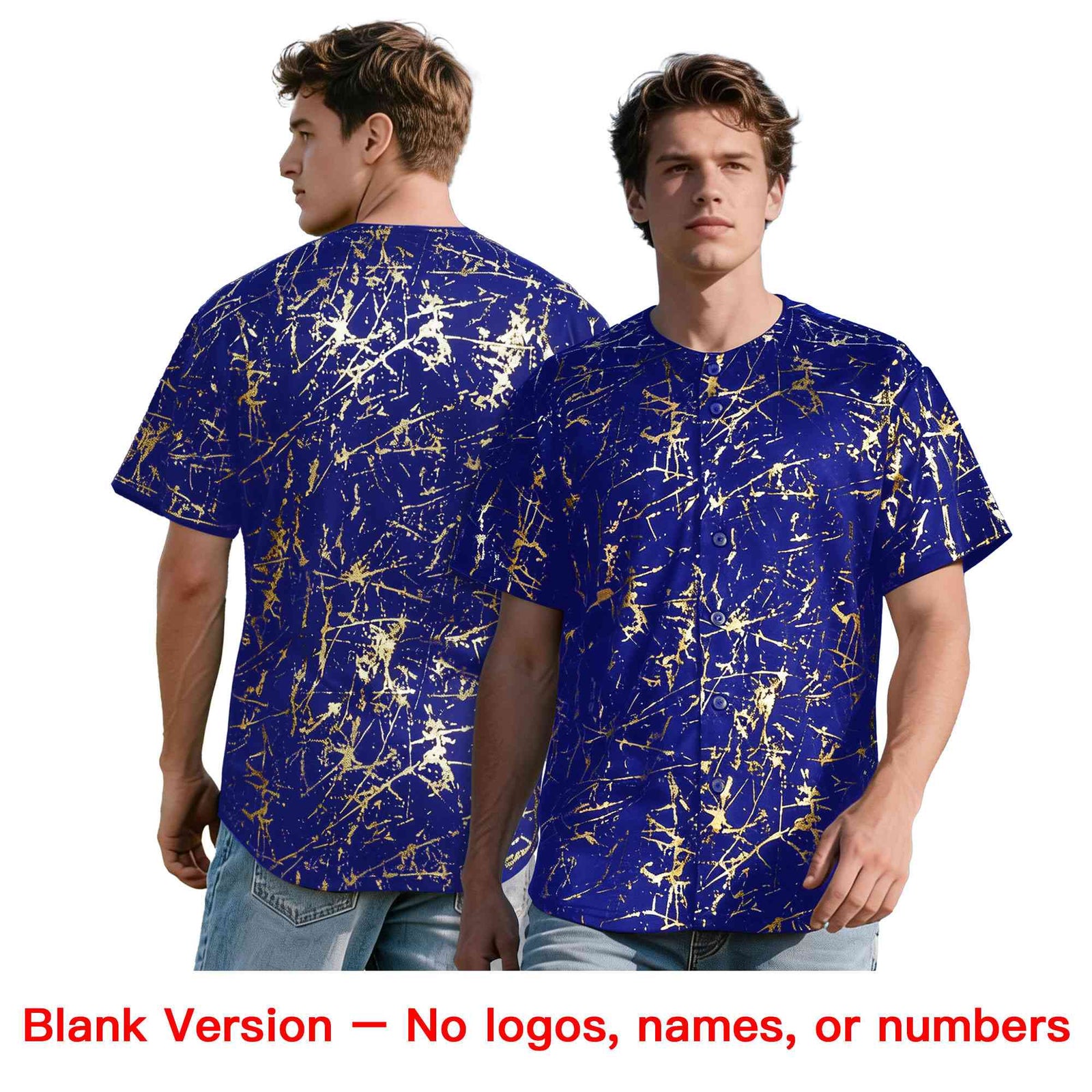 Custom Royal Red Metallic Gold Splatter Breathable&Wrinkle-Resistant Baseball Jersey