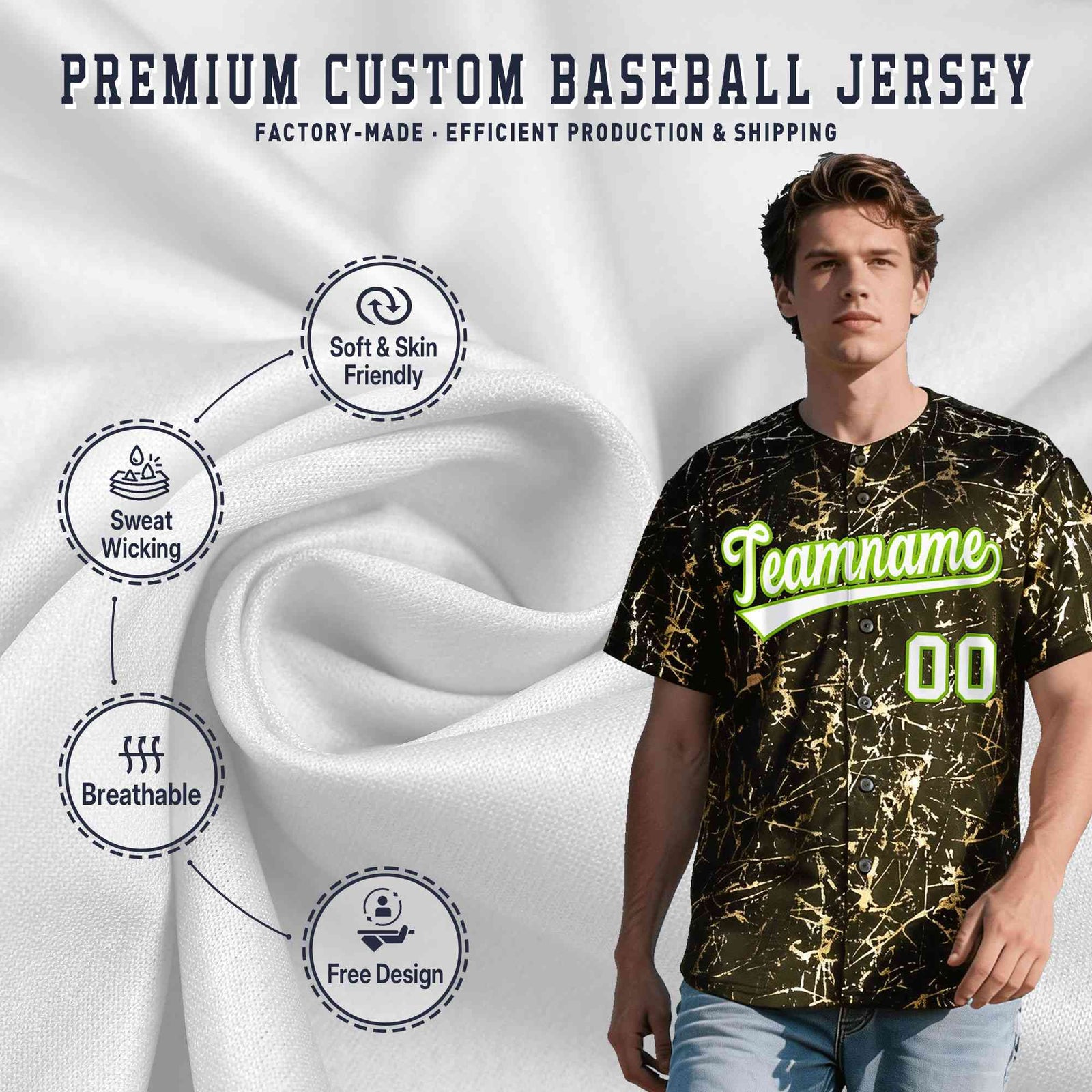 Custom Olive White Black&Shiny Gold Cracked Foil Breathable Mesh Streetwear Baseball Jersey| KXKSHOP