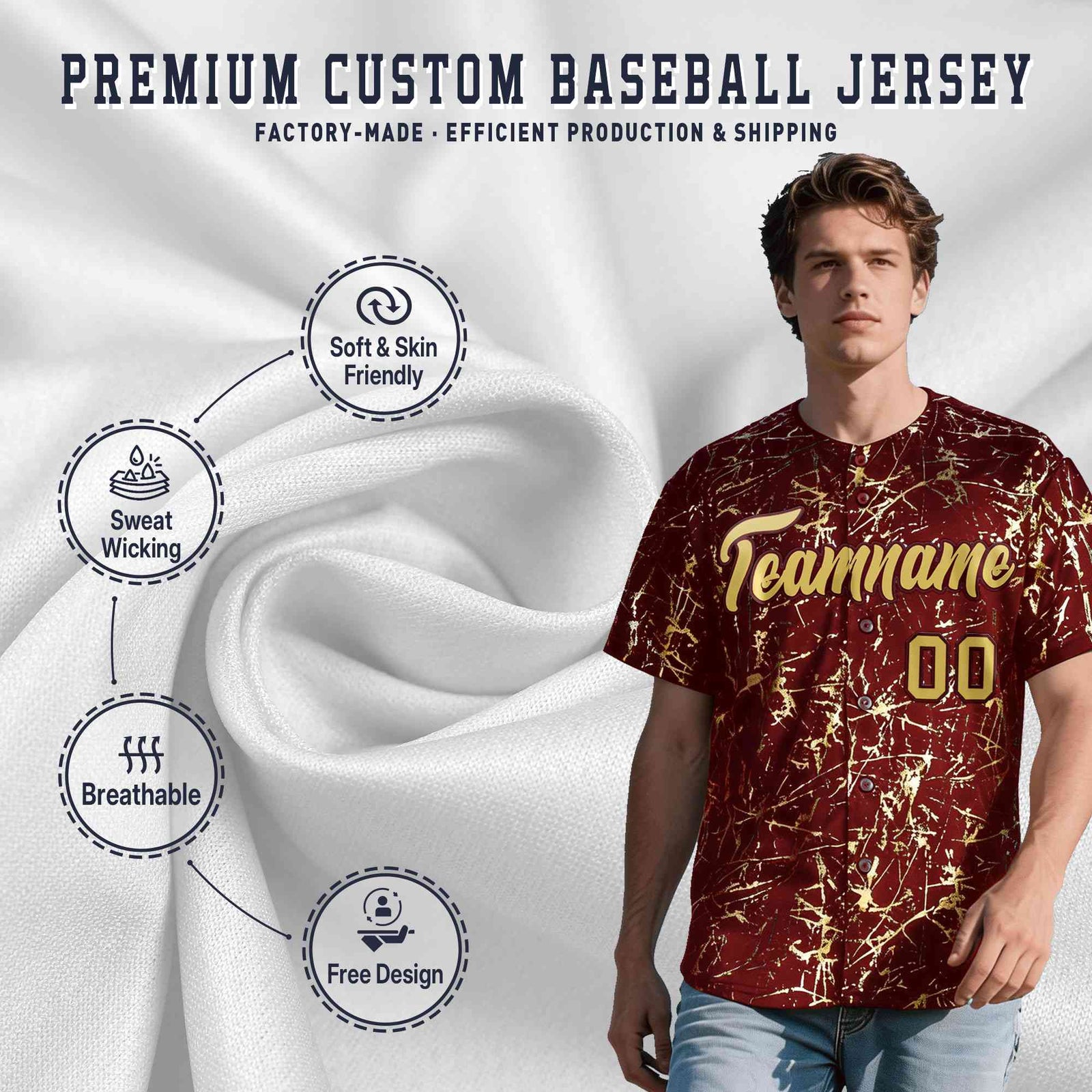 Custom Crimson Old Gold Black&Shiny Gold Cracked Foil Hip Hop Button Down Baseball Jersey