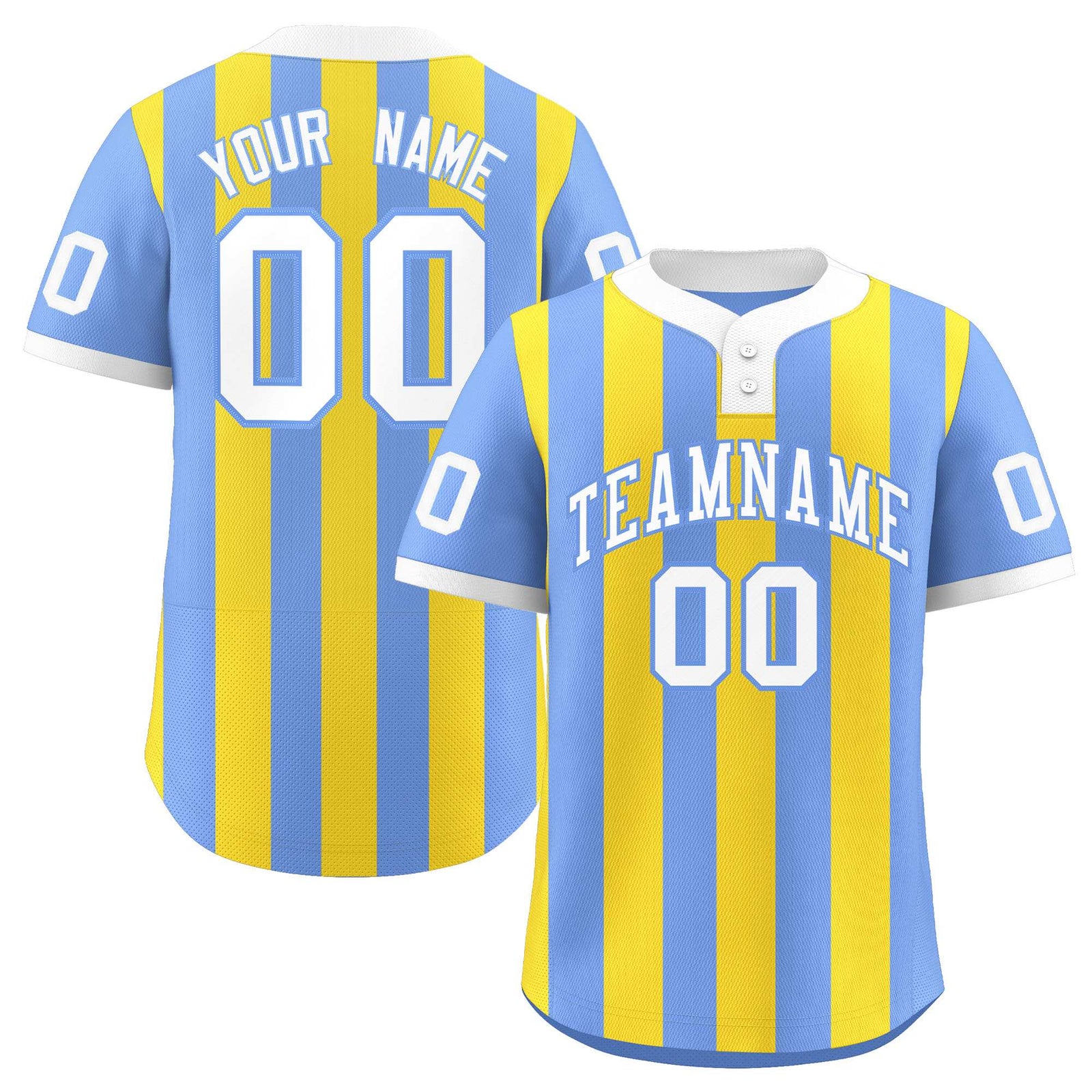 Custom Light Blue Gold Stripe Fashion Authentic Two-Button Baseball Jersey