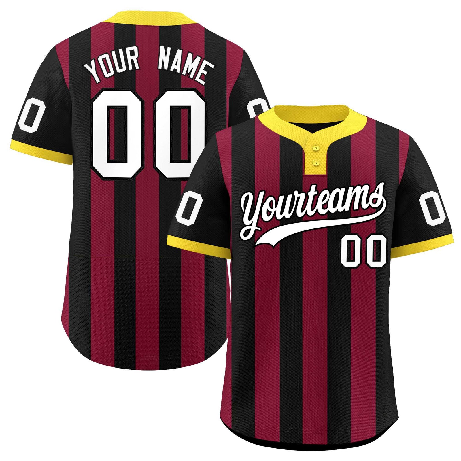 Custom Black Crimson Stripe Fashion Authentic Two-Button Baseball Jersey