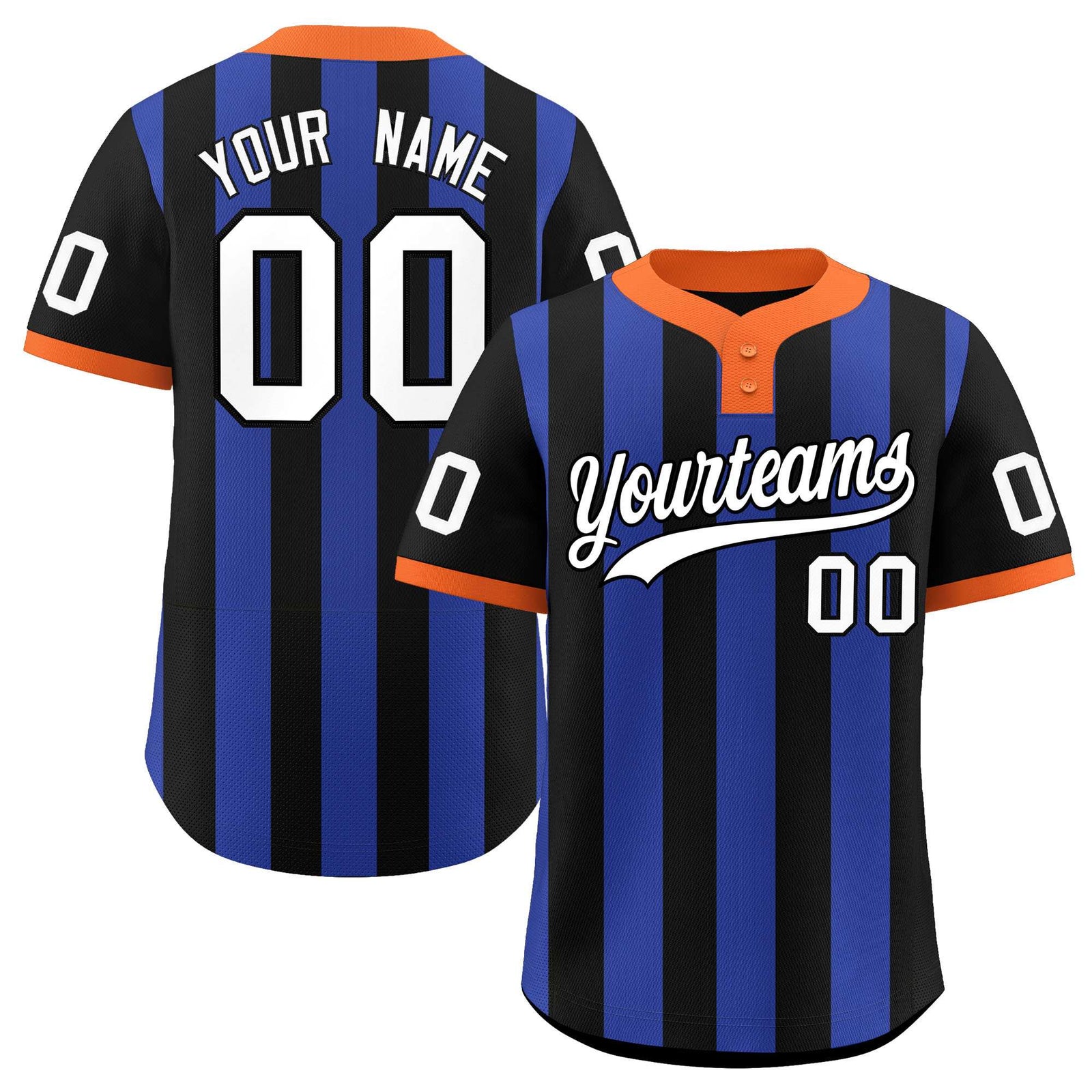 Custom Black Royal Stripe Fashion Authentic Two-Button Baseball Jersey