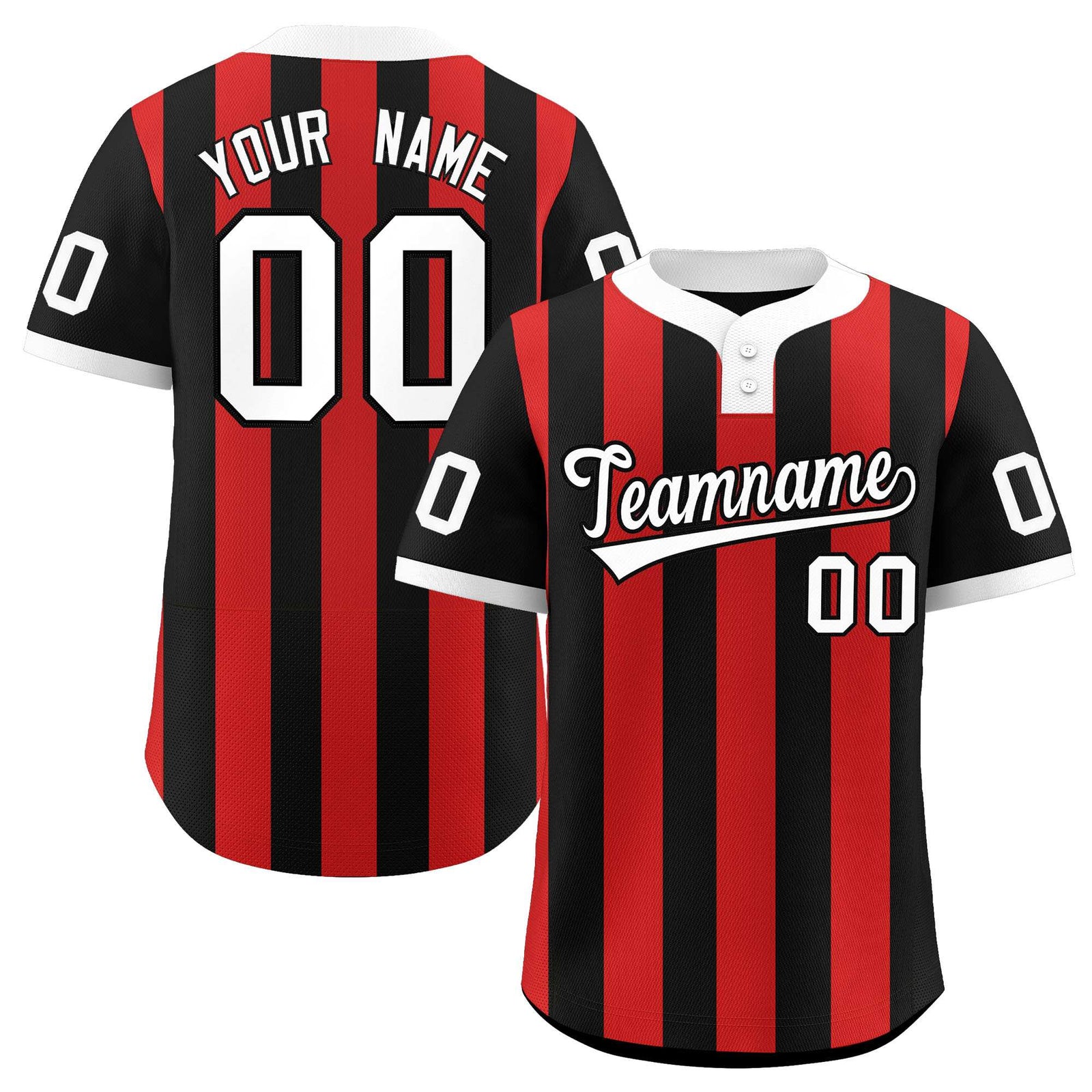 Custom Black Red Stripe Fashion Authentic Two-Button Baseball Jersey