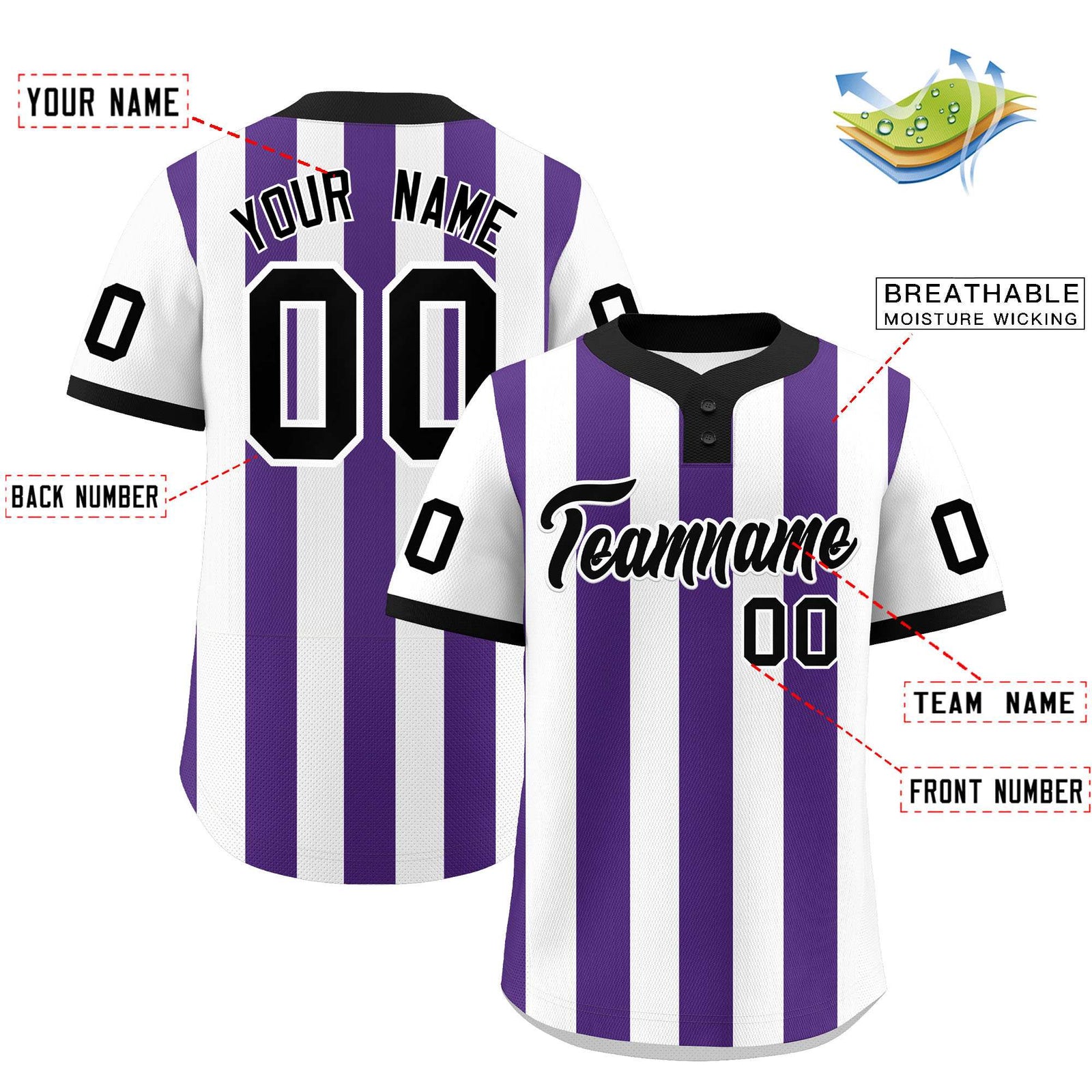 Custom White Purple Stripe Fashion Authentic Two-Button Baseball Jersey