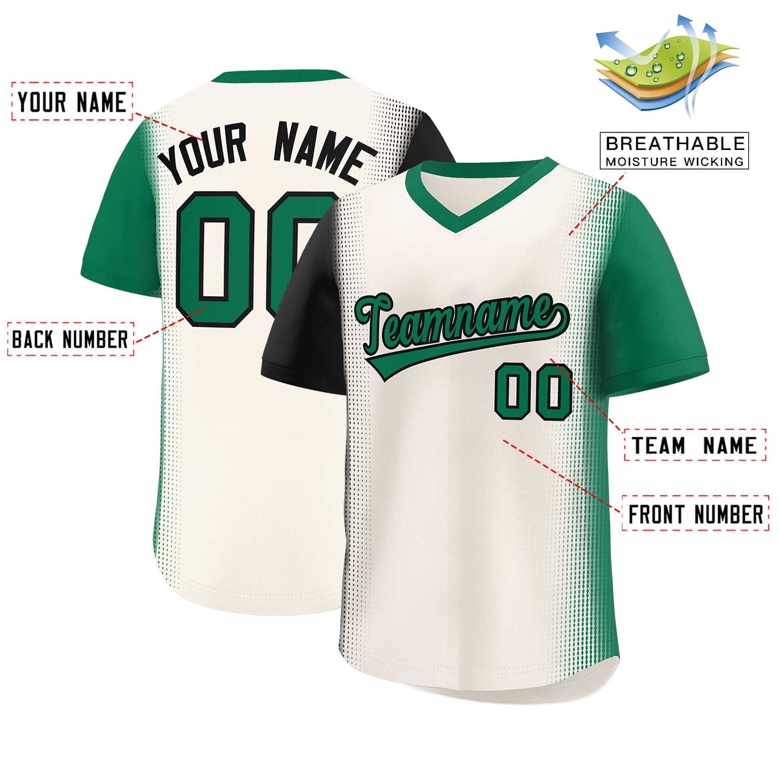 Custom Cream Black-Kelly Green Personalized Raglan Sleeves Authentic Baseball Jersey