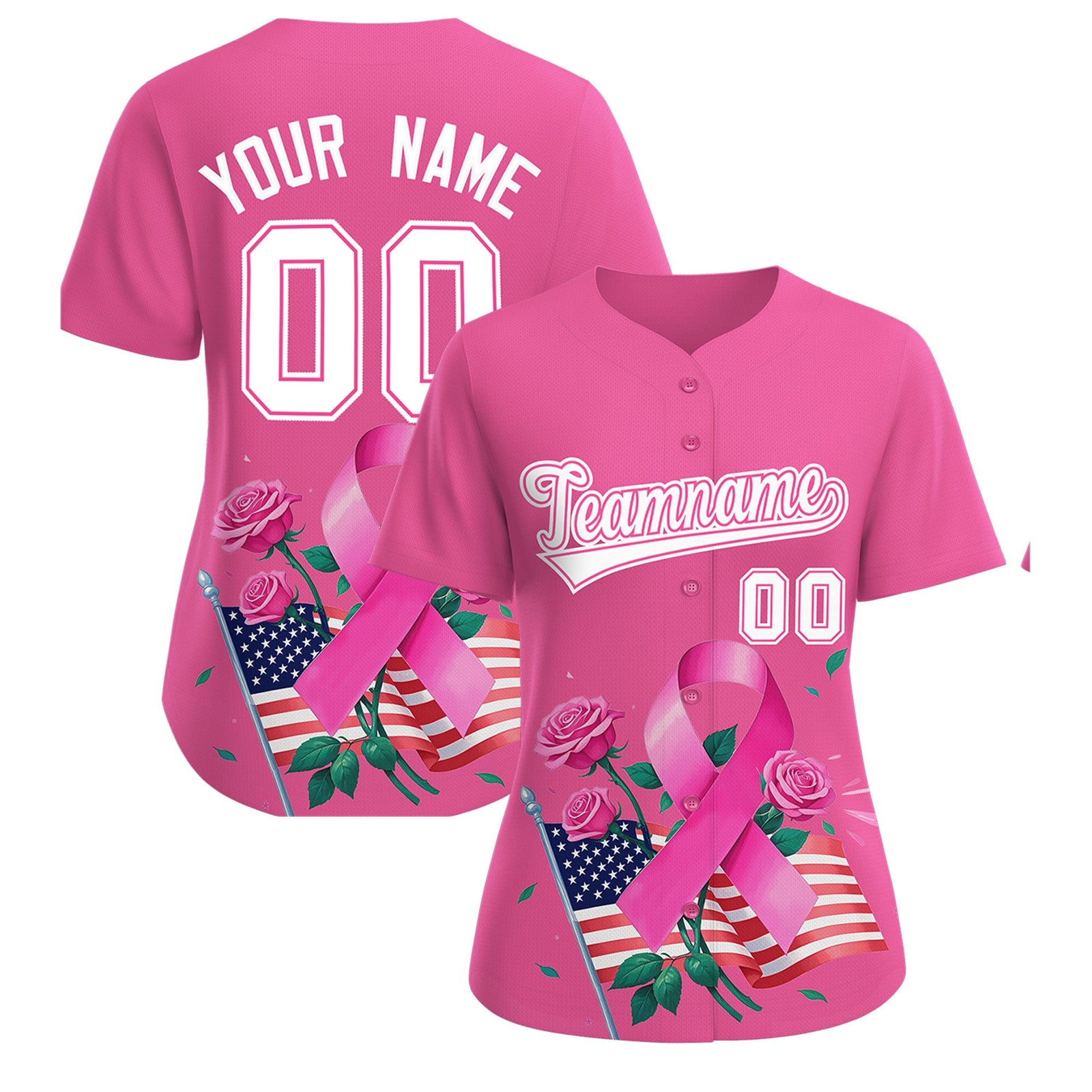 Custom Pink White Breast Cancer Awareness Month Pink Ribbon Authentic Baseball Jersey for Women| KXKSHOP