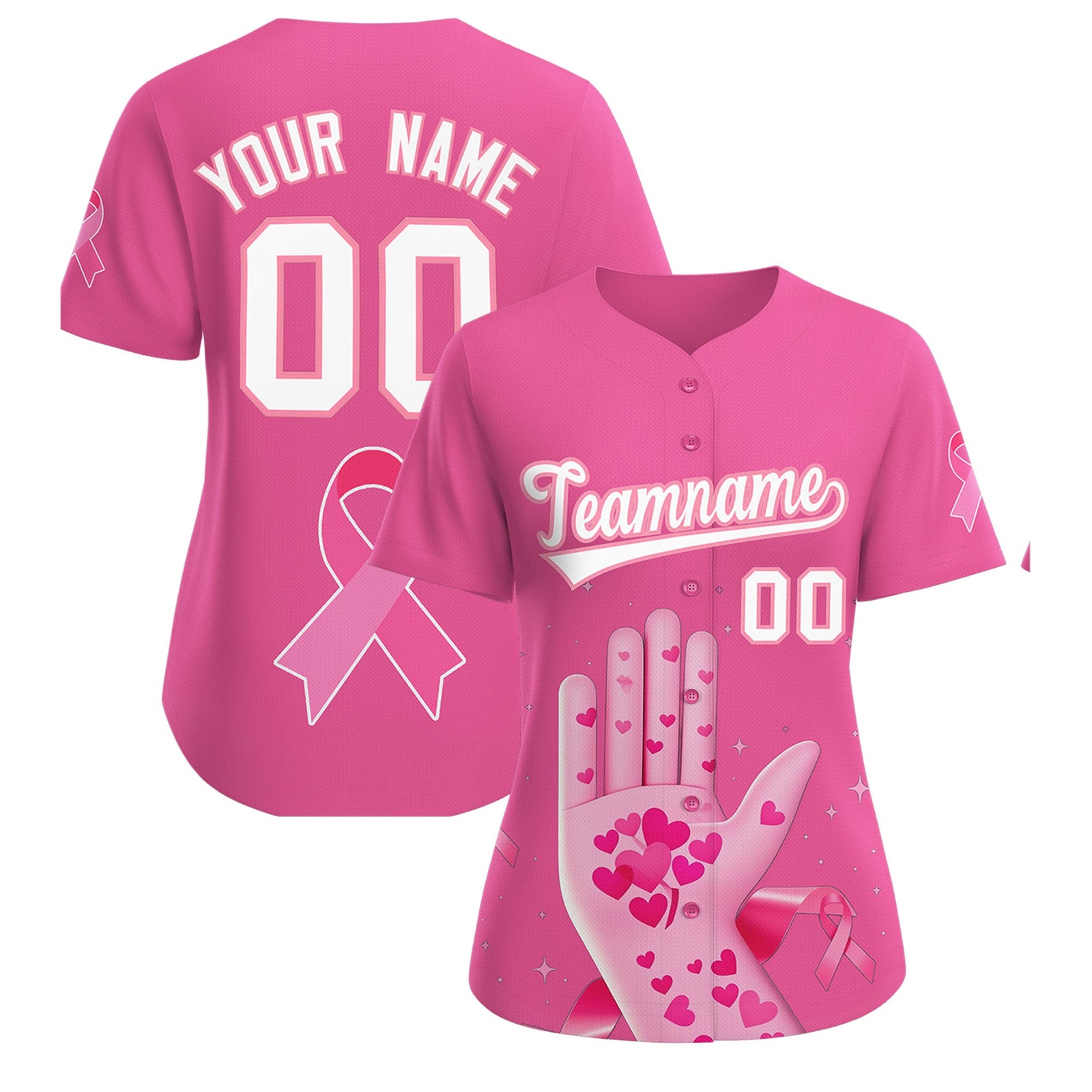 Custom Pink White Breast Cancer Awareness Month Pink Ribbon Authentic Baseball Jersey for Women| KXKSHOP