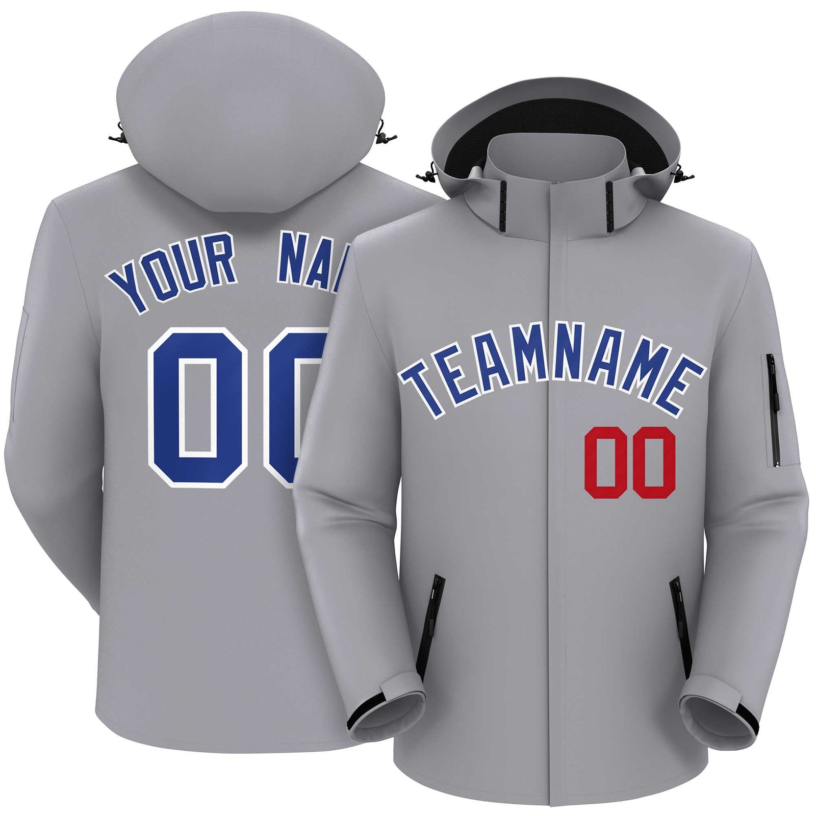 Custom Gray Royal-White Classic Style Waterproof Jacket