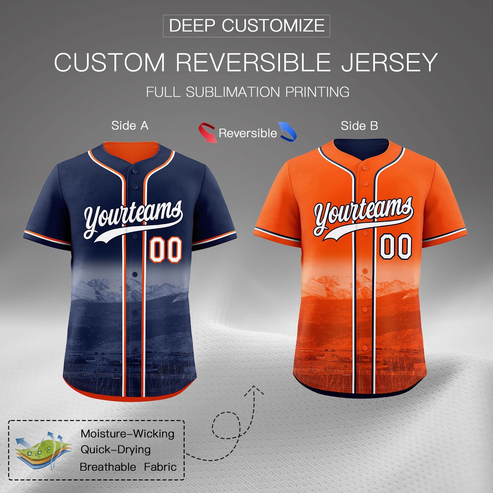 Custom Navy Orange Reversible City Edition Graffiti Pattern Wrinkle-Resistant Baseball Jersey| KXKSHOP