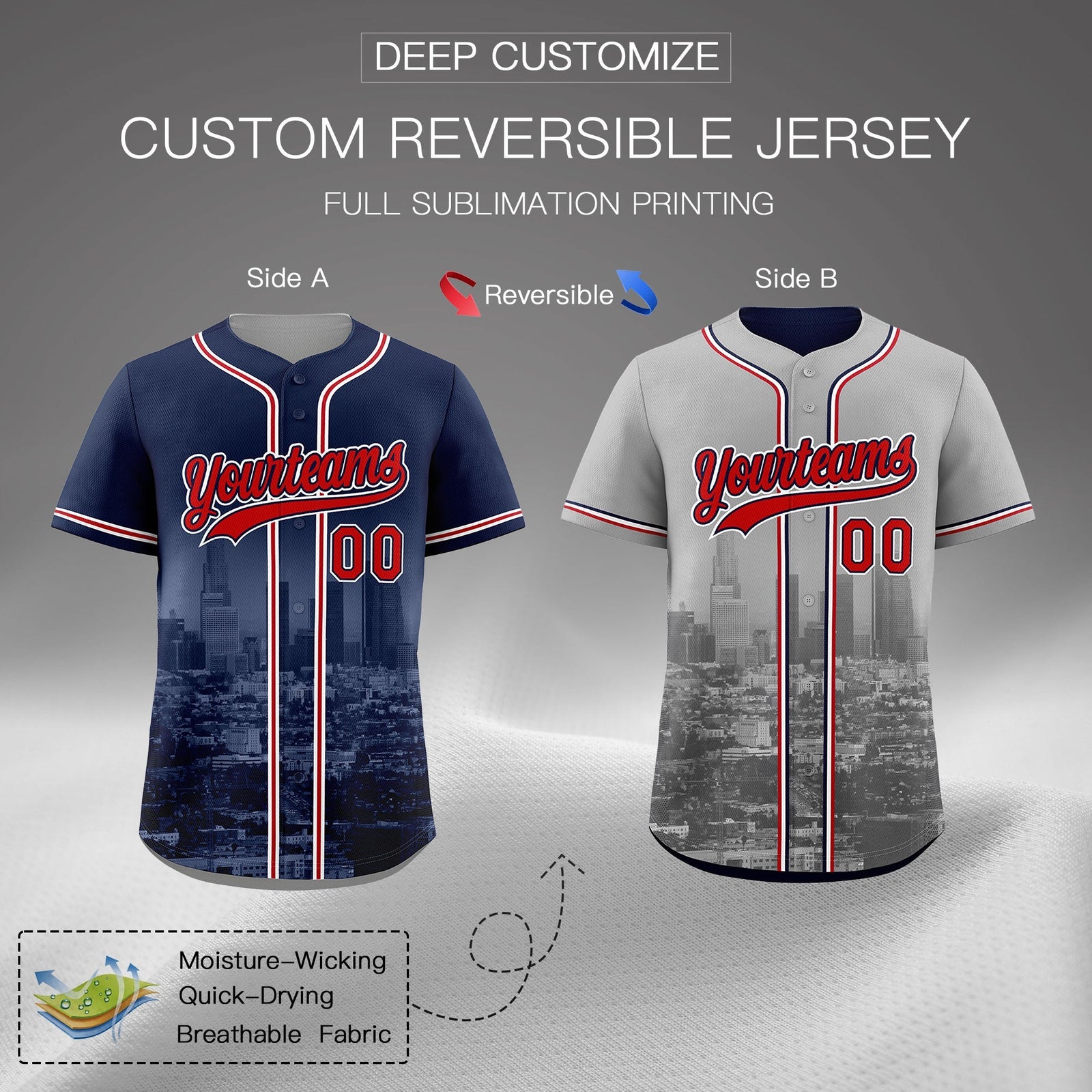 Custom Navy Red White Reversible City Edition Graffiti Pattern Wrinkle-Resistant Baseball Jersey| KXKSHOP