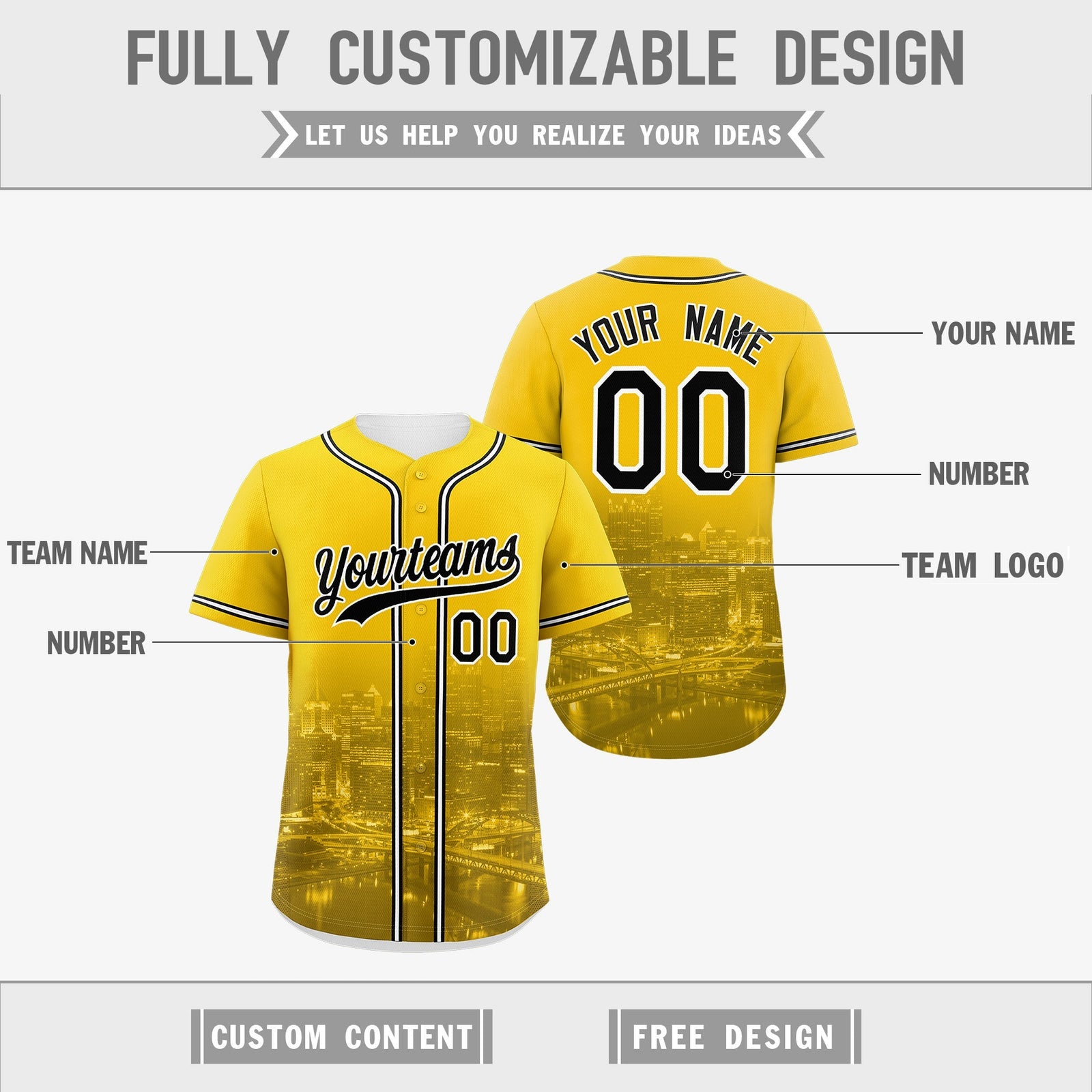 Custom Gold White Black Reversible City Edition Graffiti Pattern Wrinkle-Resistant Baseball Jersey| KXKSHOP
