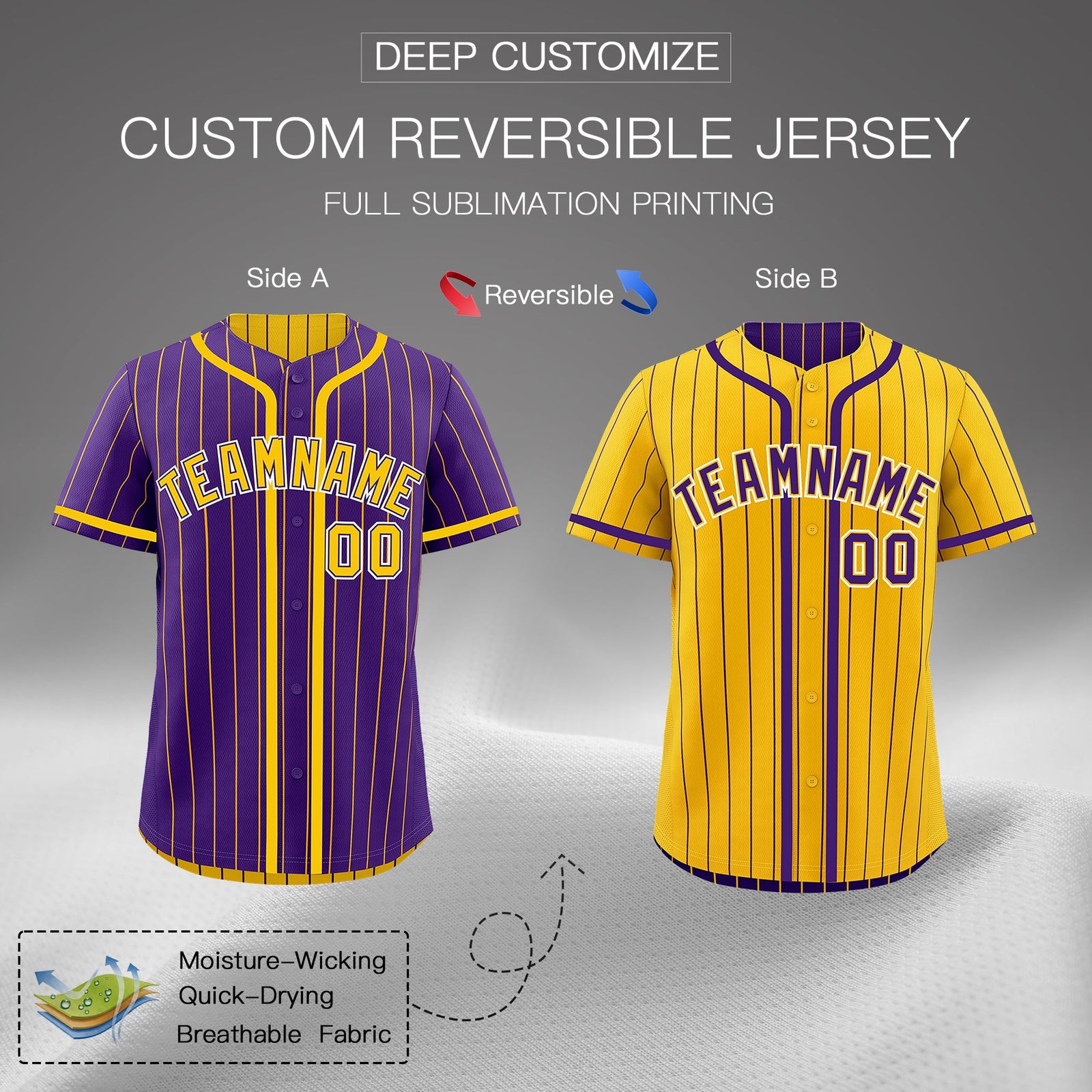 Custom Purple Yellow Reversible Stripe Fashion Lightweight Baseball Jersey| KXKSHOP