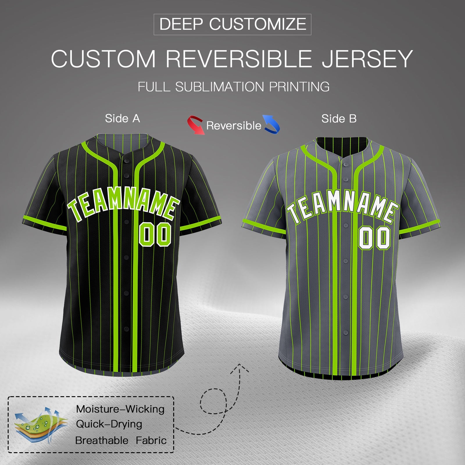 Custom Black Neon Green Reversible Stripe Fashion Lightweight Baseball Jersey| KXKSHOP