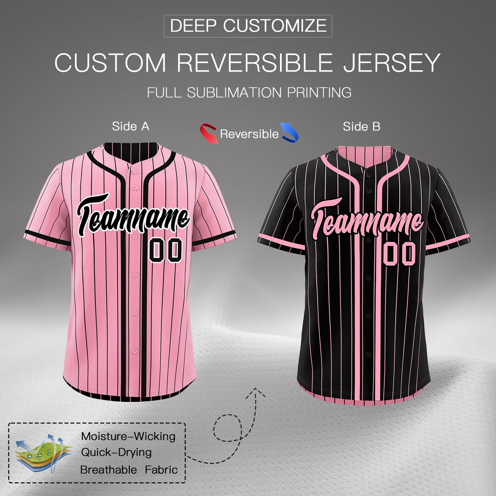 Custom Light Pink Black Reversible Stripe Fashion Breathable Baseball Jersey| KXKSHOP