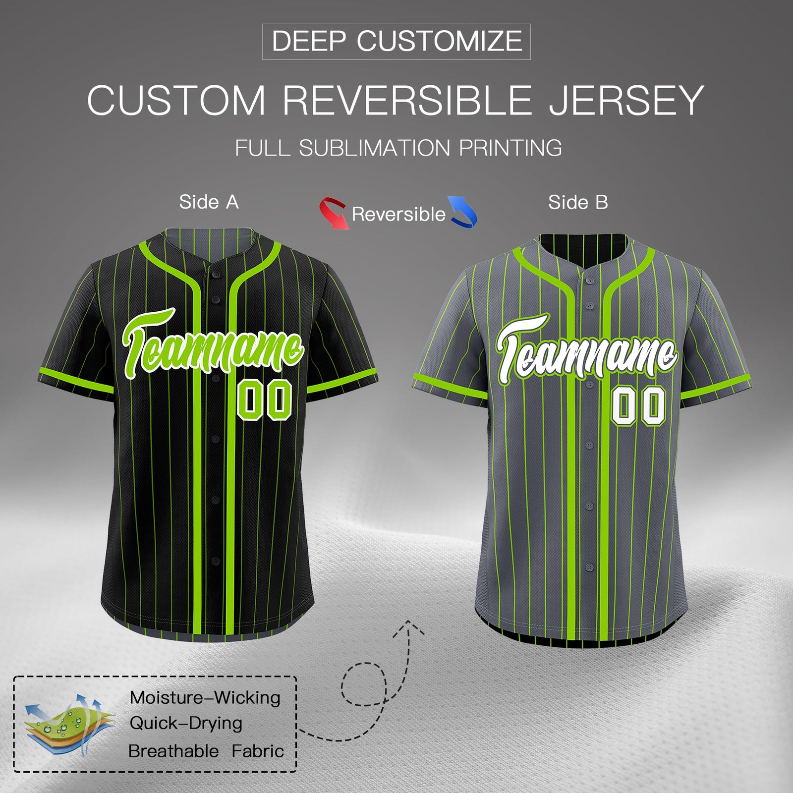 Custom Black Neon Green Reversible Stripe Fashion Lightweight Baseball Jersey| KXKSHOP