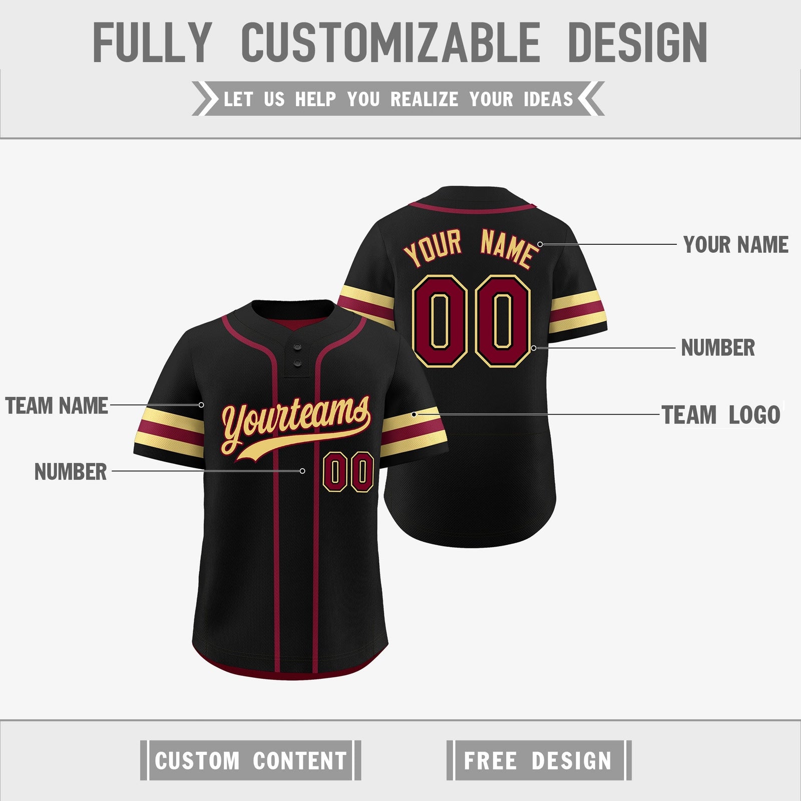 Custom Khaki Crimson Black Reversible Classic Style Two-Button Baseball Jersey| KXKSHOP