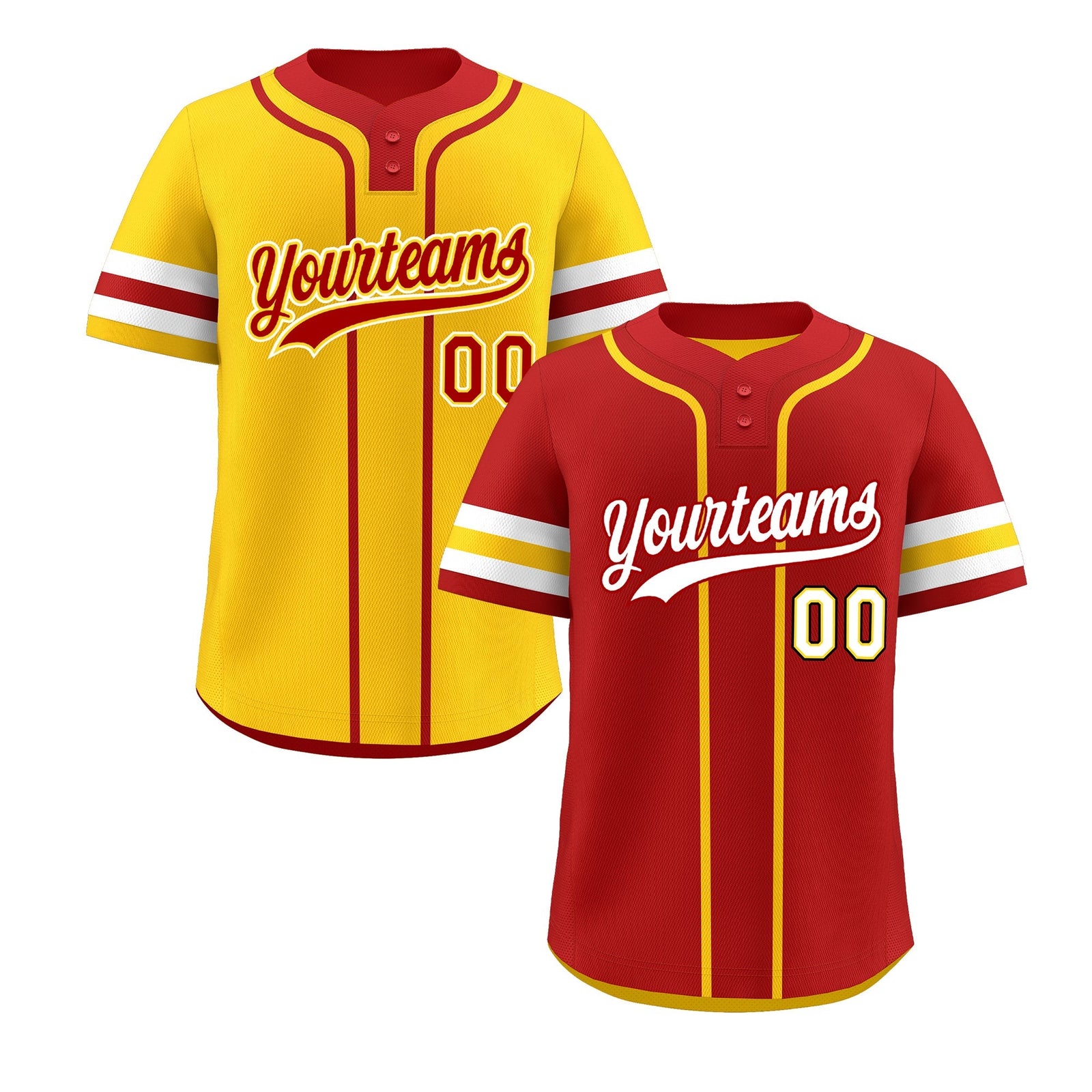 Custom White Gold Red Reversible Classic Style Two-Button Baseball Jersey| KXKSHOP