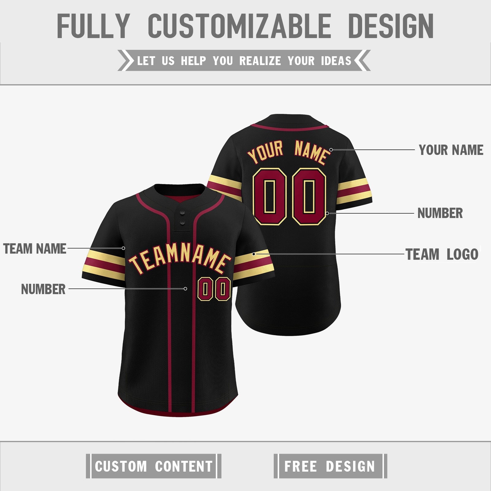Custom Khaki Crimson Black Reversible Classic Style Two-Button Baseball Jersey| KXKSHOP