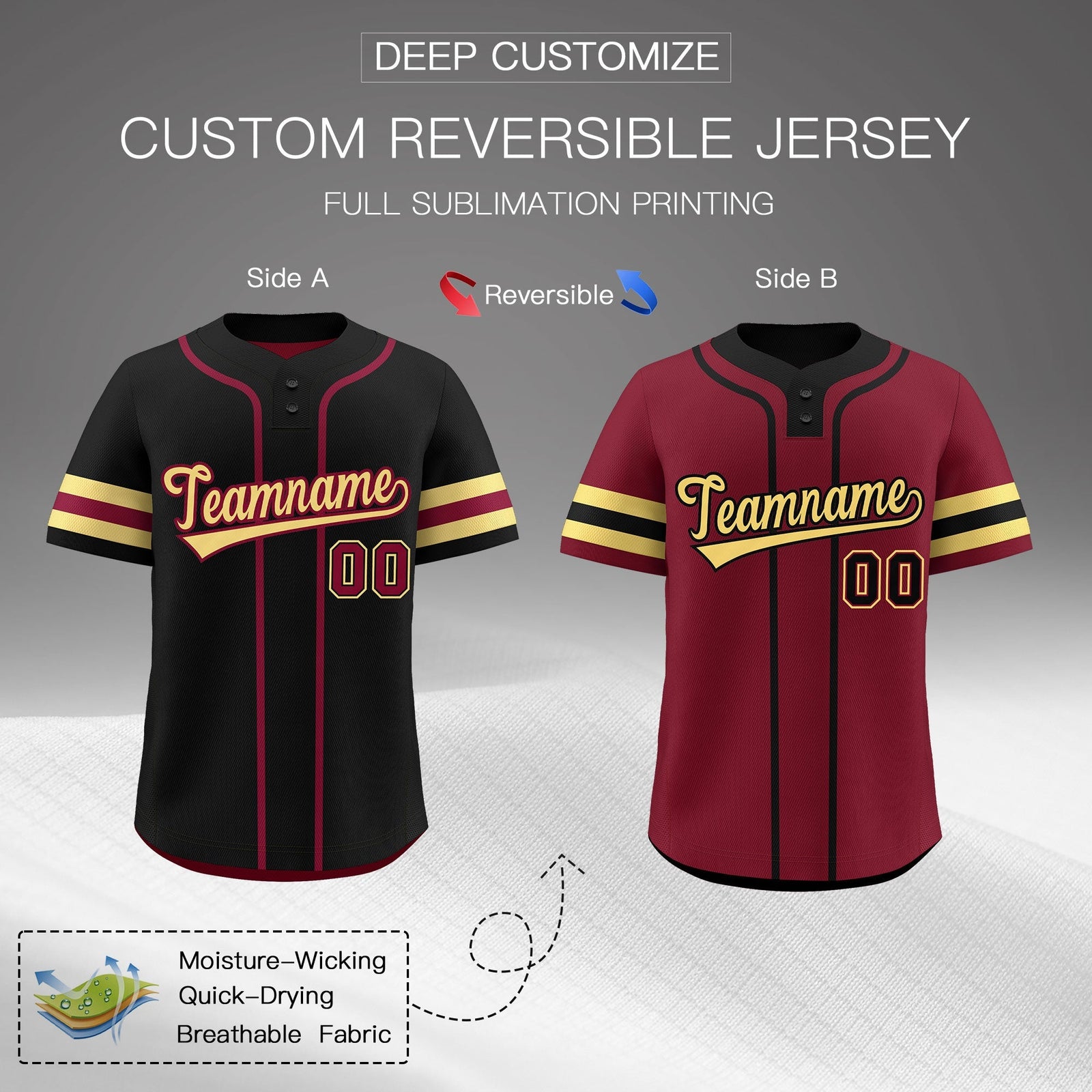 Custom Khaki Crimson Black Reversible Classic Style Two-Button Baseball Jersey| KXKSHOP