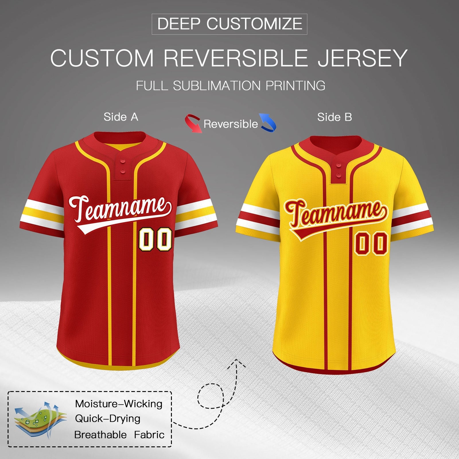 Custom White Gold Red Reversible Classic Style Two-Button Baseball Jersey| KXKSHOP